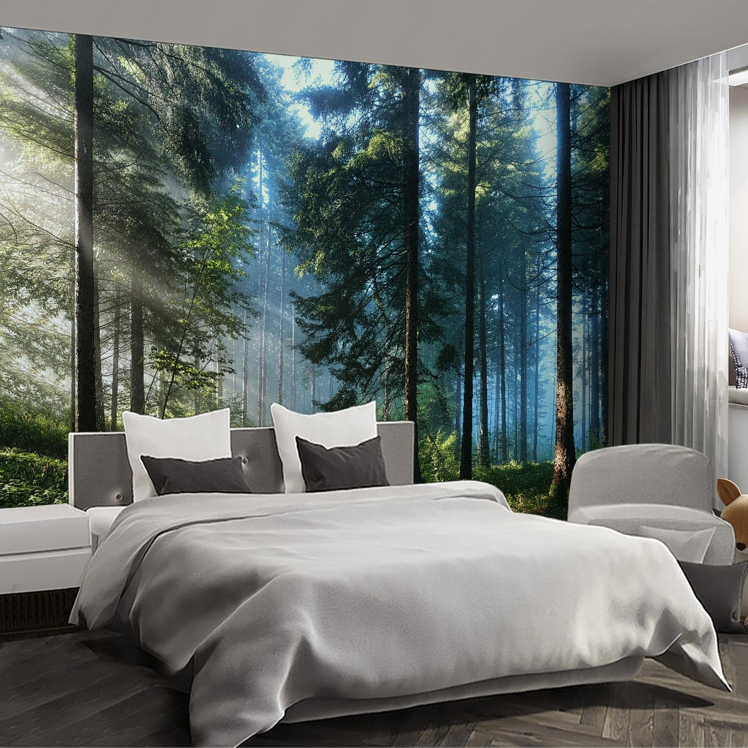 Fightal - Forest Landscape Large wall murals Woodland Tree Peel and Stick self Adhesive Wallpaper for Bedroom Living Room - 108x