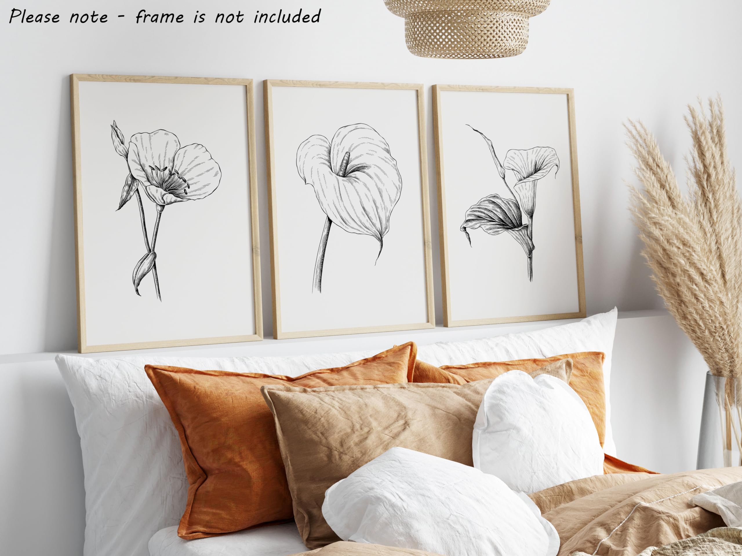 Wild Lily Flowers Set Of 3 Unframed Wall Art Prints, Abstract Tropical Plant Decor, Living Room Bedroom Bathroom Poster Home Dec