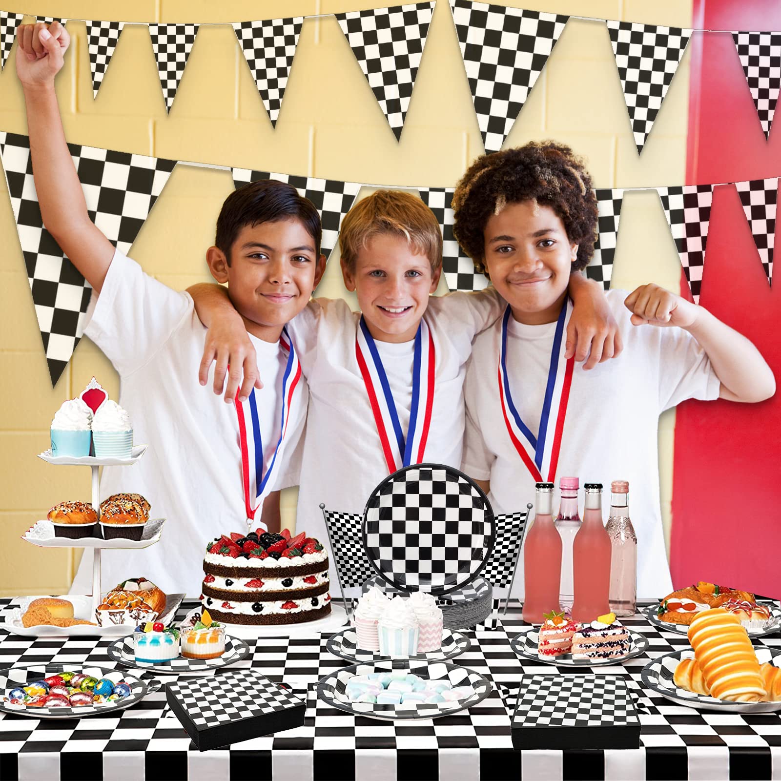 180Pcs Race Car Party Supplies Paper Plates And Napkins Serve 60 Disposable Tableware Set For Birthday Party Decorations Game Da