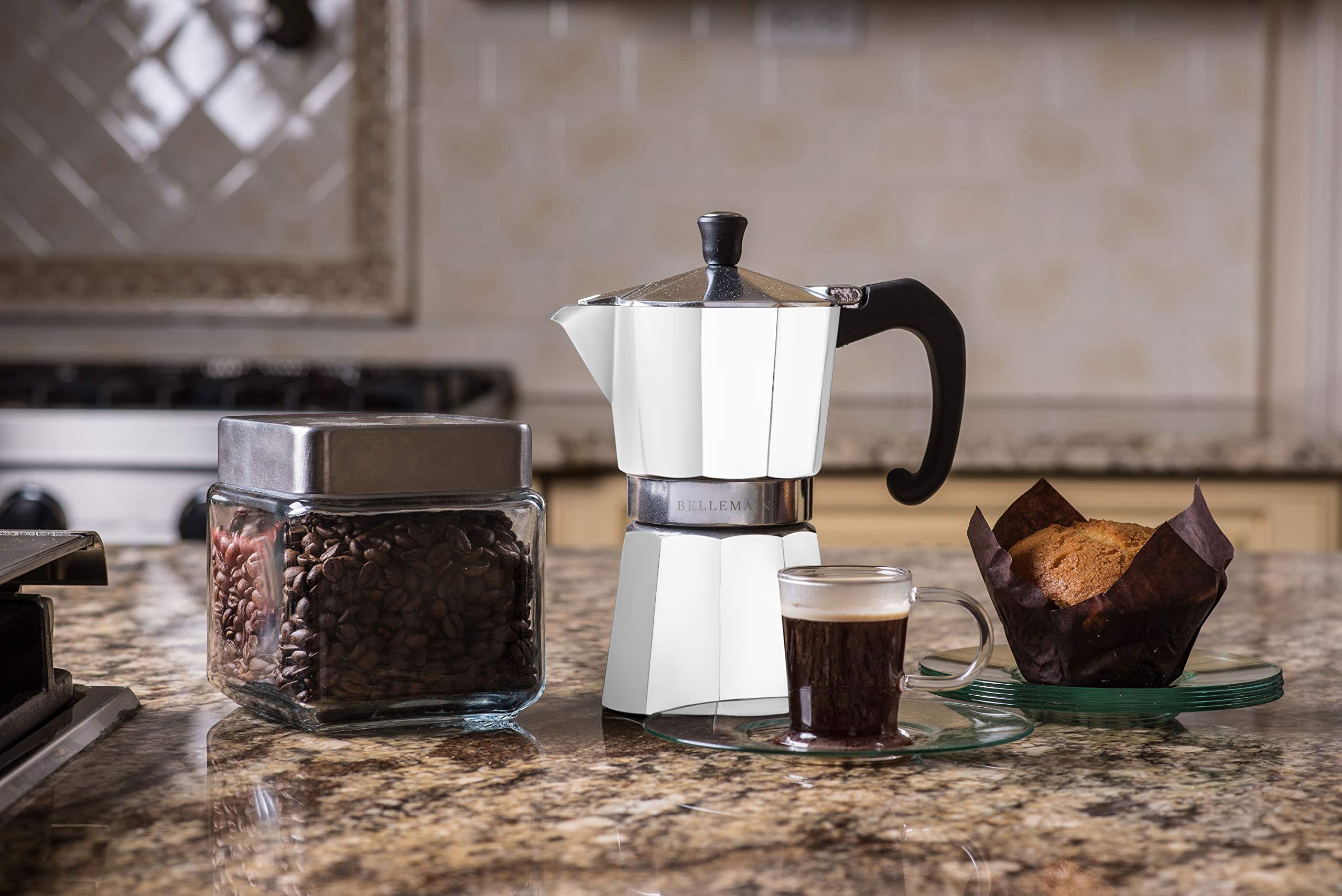 Bellemain Stovetop Espresso Maker Moka Pot, 3 Cup, Aluminum, White, Model 810046310212