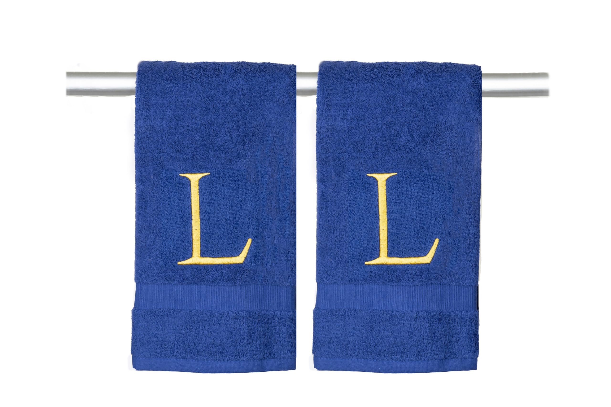 Navy And Gold Bathroom Hand Towel - Monogrammed Luxury Hotel Quality Decorative Embroidered Towel For Powder Room, Spa - Gots Or