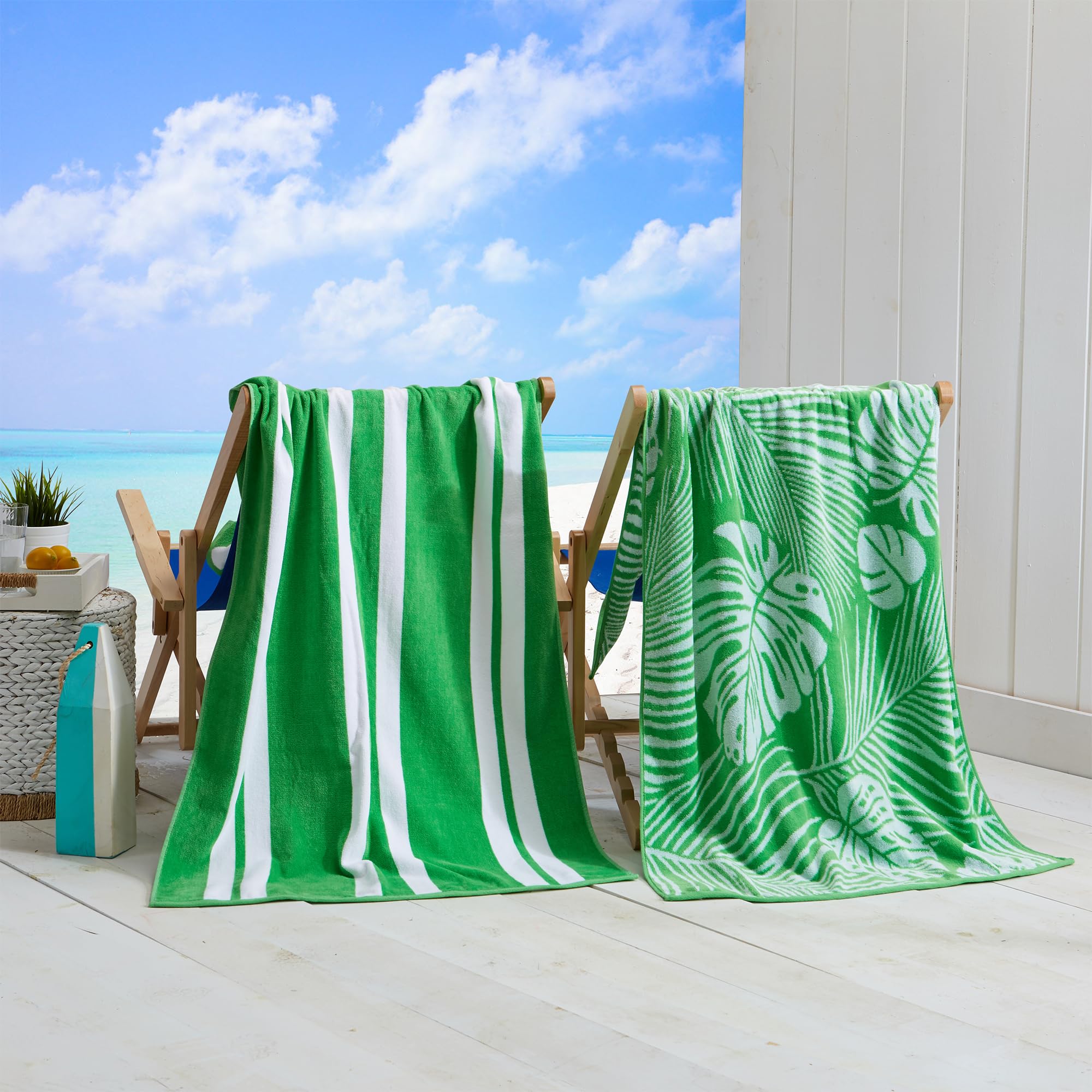 Great Bay Home 100% Cotton Beach Towels | 2 Pack of 30 x 60 Green Pool Towels for Adults and Kids | Absorbent & Quick Dry Towels