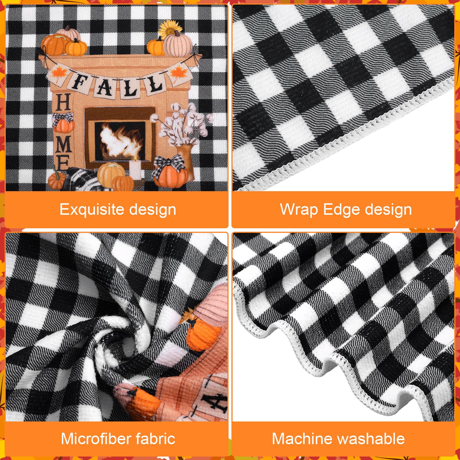 Windkream 6 Pieces Fall Thanksgiving Kitchen Towels Pumpkin Gnome Dish Towels Autumn Bathroom Hand Towels 21.26 x 14.17 Inch Buf