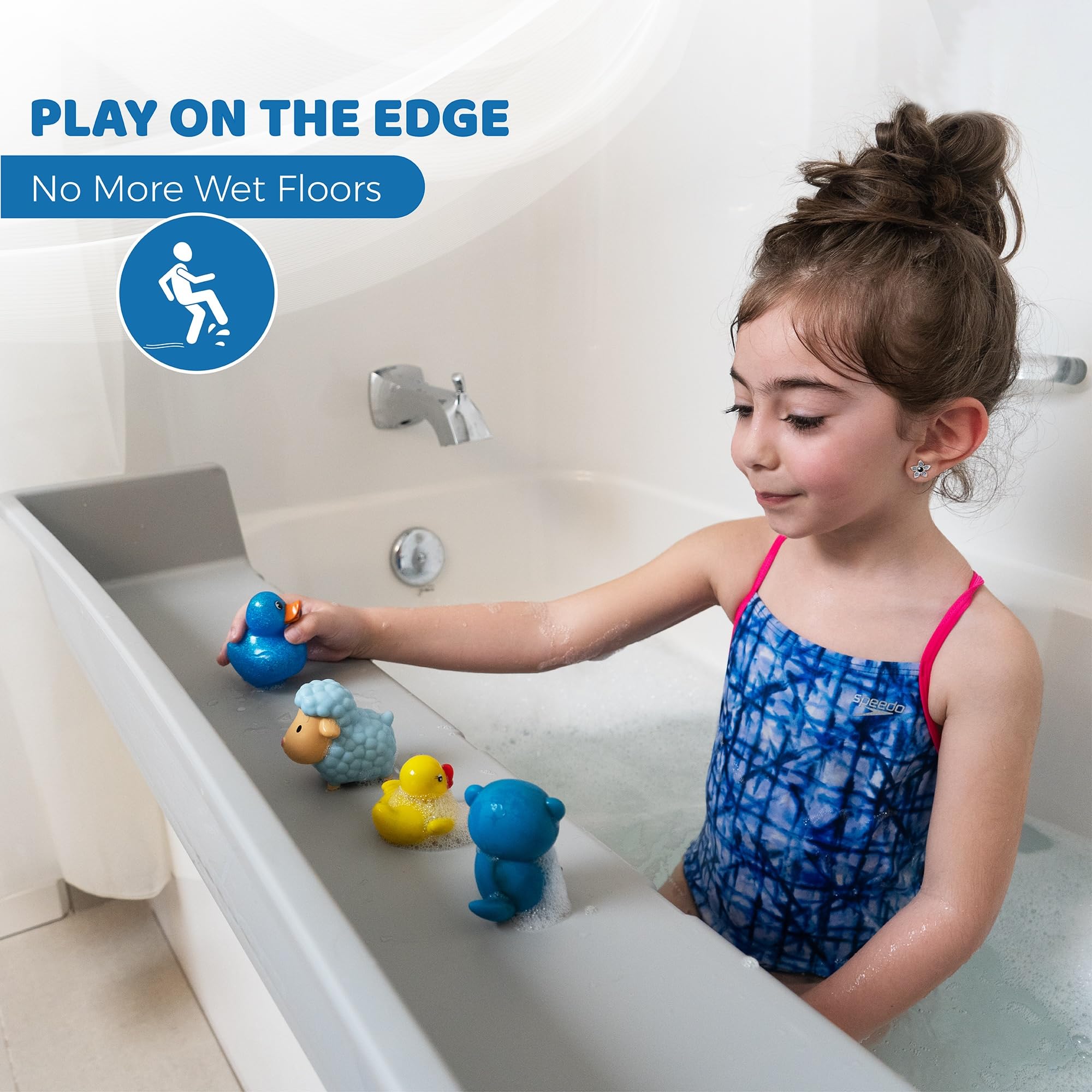 Tub Topper Bathtub Splash Guard Play Shelf Area - Toy Tray Caddy Holder Storage - Suction Cups Attach To Bath Tub - No Mess Wate