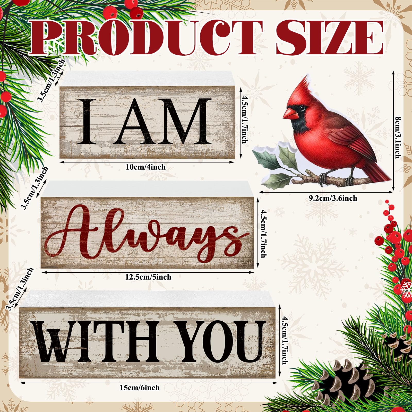 Yuntau 4 Pieces Christmas Cardinal Decorations Stacking Wooden Red Cardinal Christmas Tiered Tray Decor I Am Always with You Sig