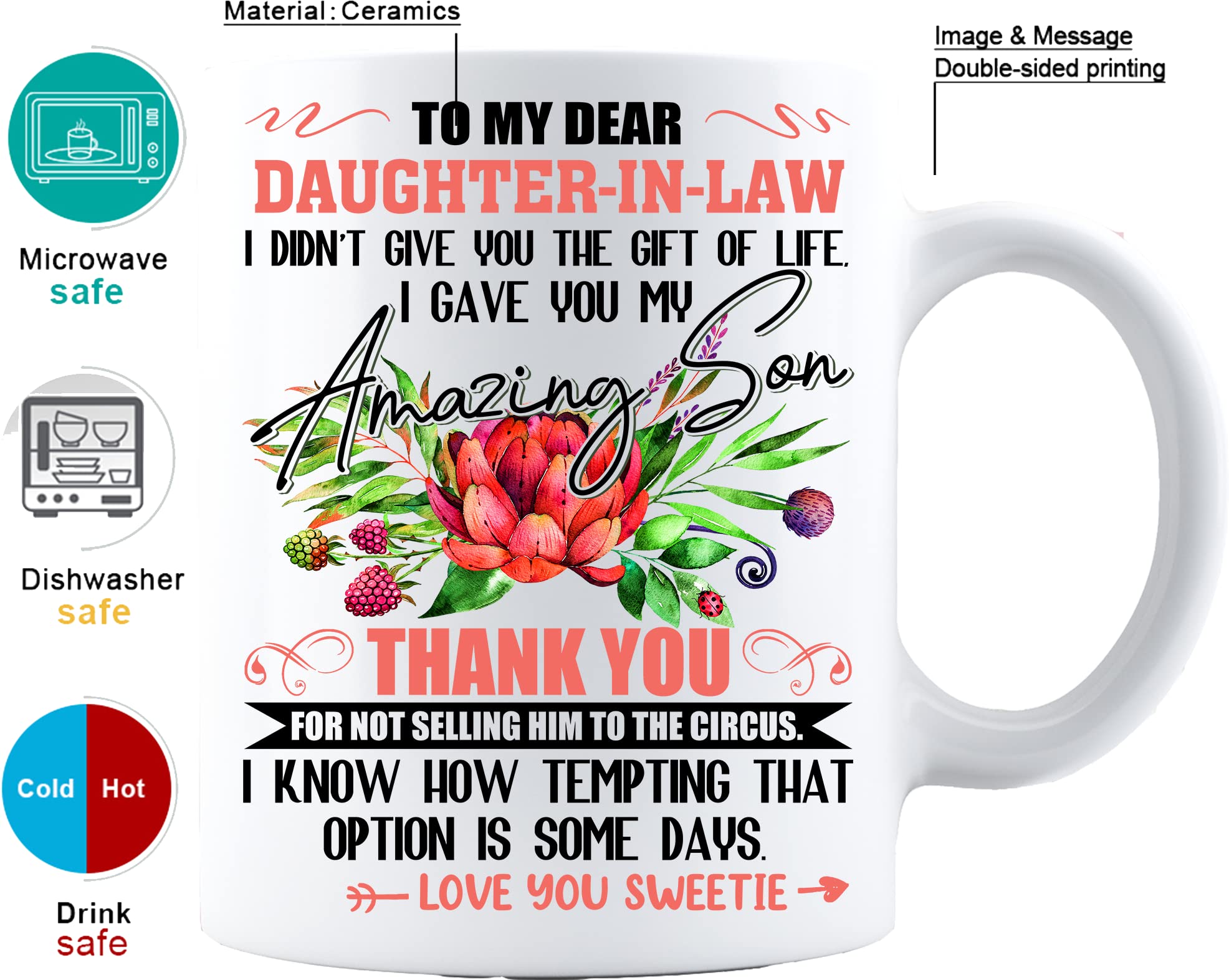 Perfectostore Daughter-In-Law Gifts From Mother-In-Law, To My Dear Daughter In Law I Gave You My Amazing Son- Christmas, Mothers