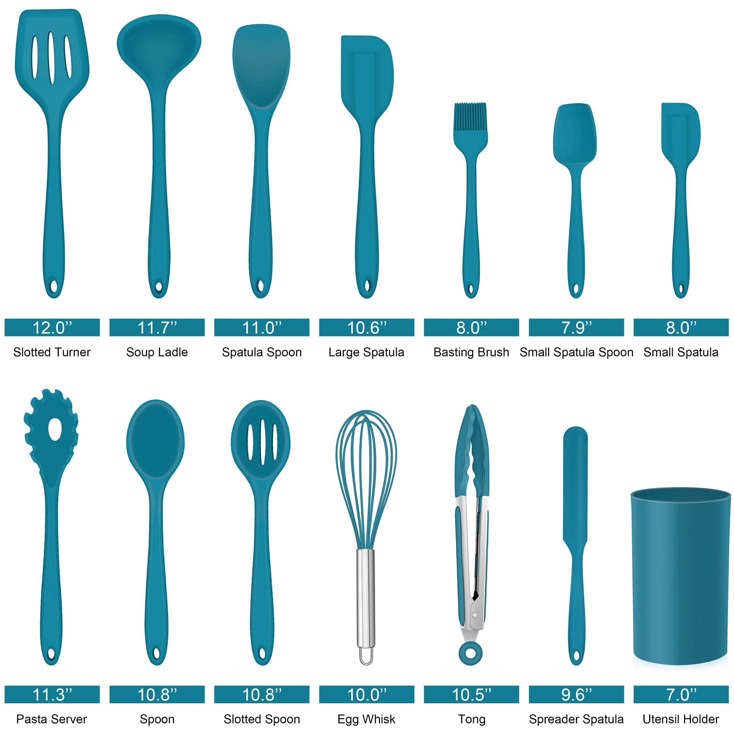 LIANYU 14 Pcs Cooking Utensils Set with Holder  Heat Resistant Silicone Kitchen Cookware Utensils Set  Kitchen Cooking Tools Includes Spatula Spoon Turner Whisk Tong  Dishwasher safe  Dark Blue