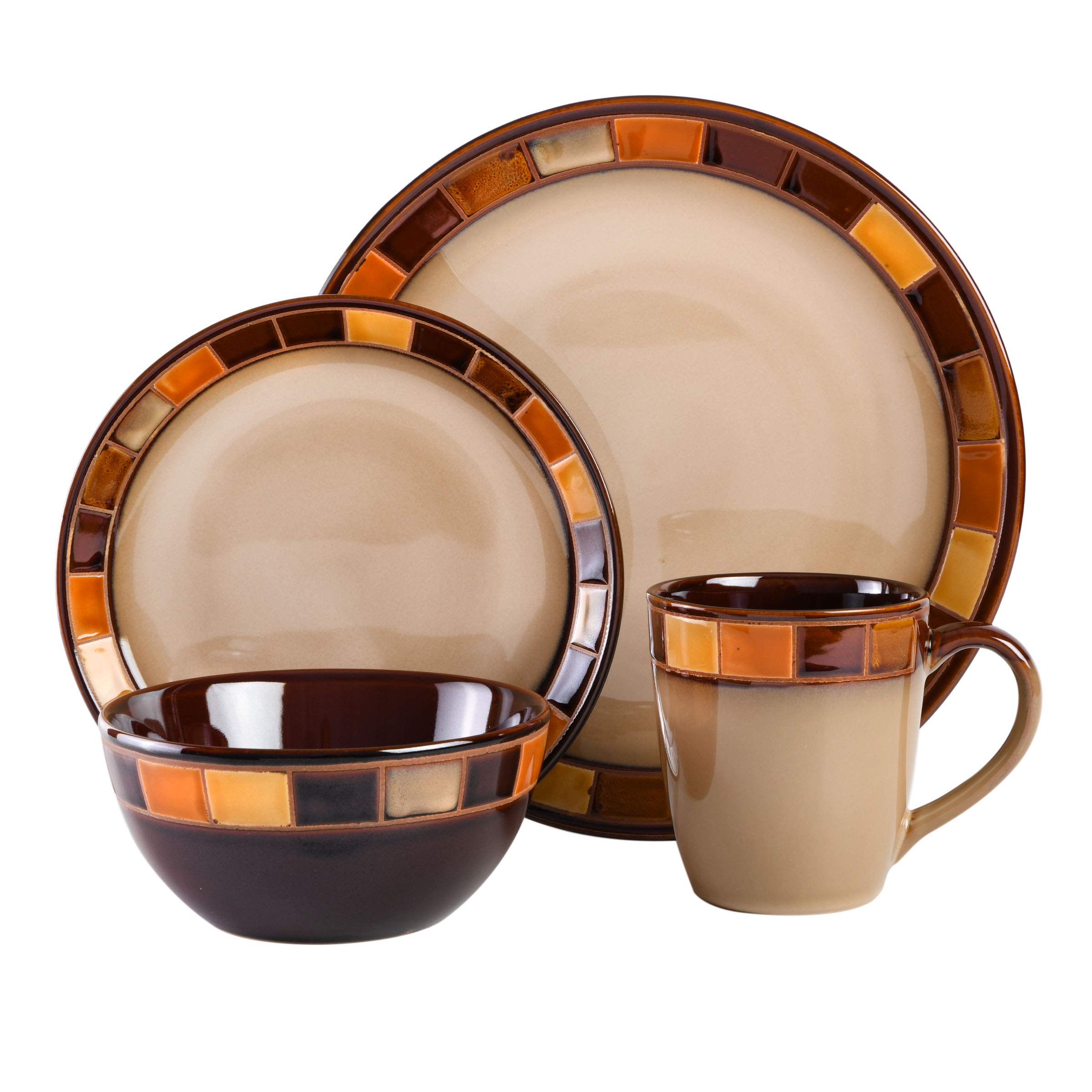 Gibson Casa Estebana 16-Piece Dinnerware Set Service For 4, Beige And Brown - 70736.16Rm