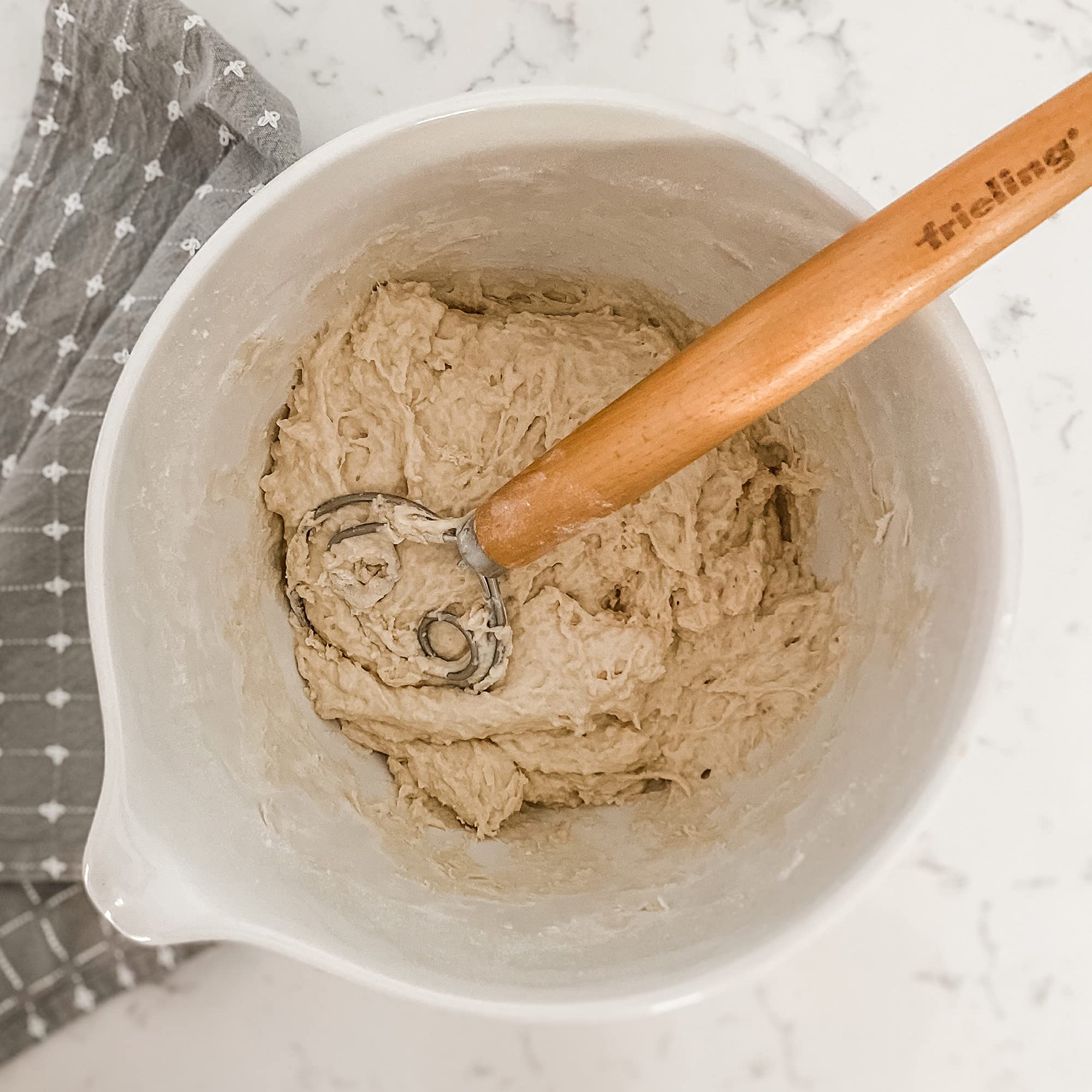 Frieling Wood And Stainless Batter Whisk For Mixing Dough, 13-Inch, Natural