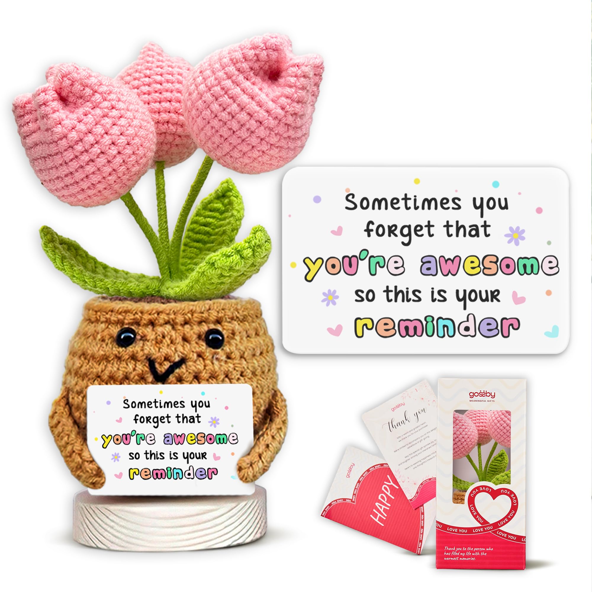 Gossby Handmade Positive Tulip Flower Crochet - Sometimes You Forget You re Awesome - Inspirational Gift for Women - Birthday, 