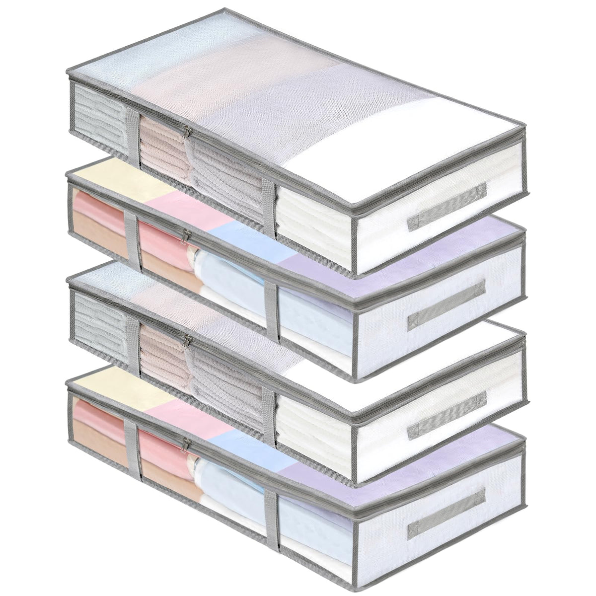 4 Packs Under Bed Storage Containers Bins, Humid-Proof Plastic Underbed Storage Bins, Closet Organizers and Clothes Storage Bags