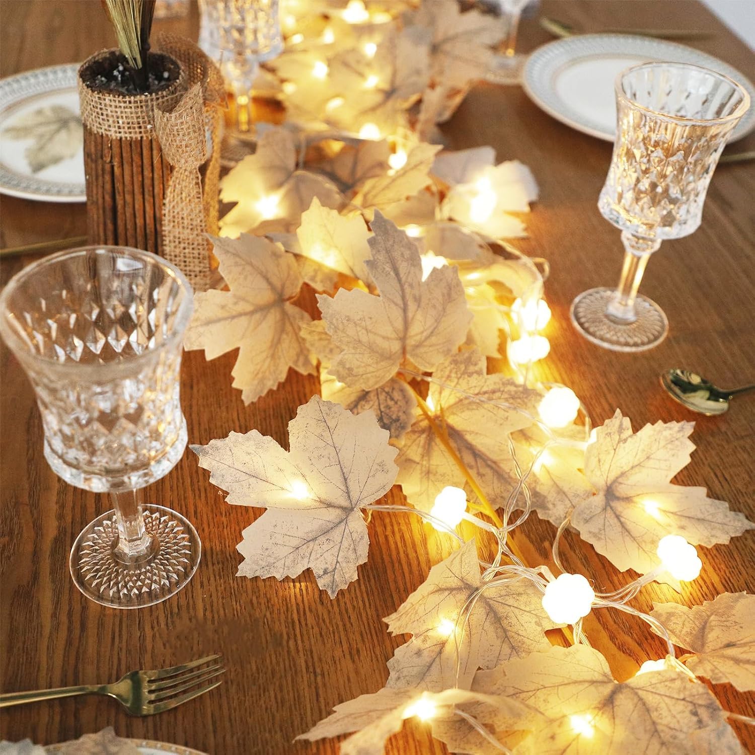 3D Pumpkin Lights & 60 LED, 2 Pack Thanksgiving Garland Fall Decor, Total 20Ft Maples Leaf Garland Fall Lights Thanksgiving Deco