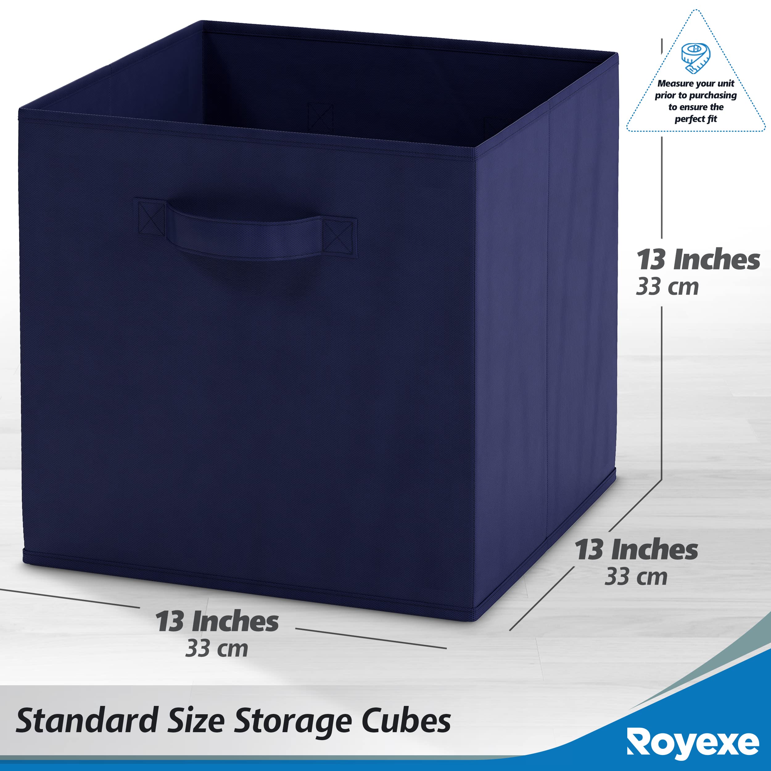 13x13 Large Storage Cubes (Set of 6). Fabric Storage Bins with Dual Handles | Cube Storage Bins for Home and Office | Foldable Cube Baskets For Shelf | Closet Organizers and Storage Box (Navy)