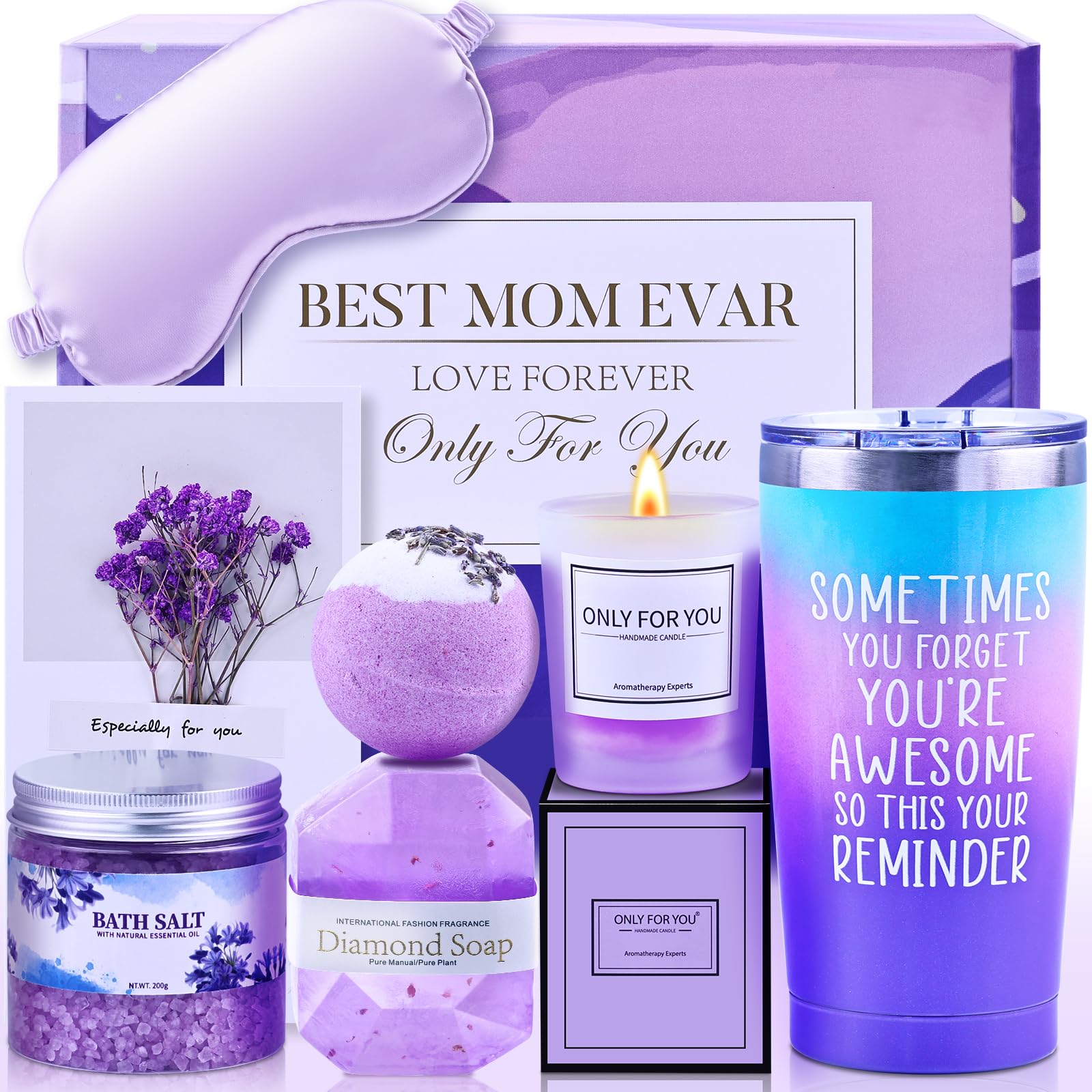 Birthday Gifts for Mom, Mothers Day Gift Ideas Birthday Gifts Get Well Soon Gifts for Mom Wife Women, Relaxing Lavender Spa Purp