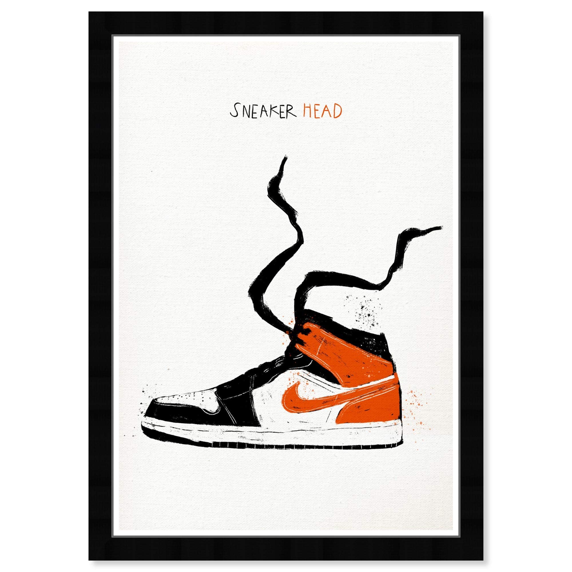 Wynwood Studio Basketball Sneakers Wall Art Street Style Home D  Cor Framed Poster Print Painting 'Sneaker Head Drawing' In Blac