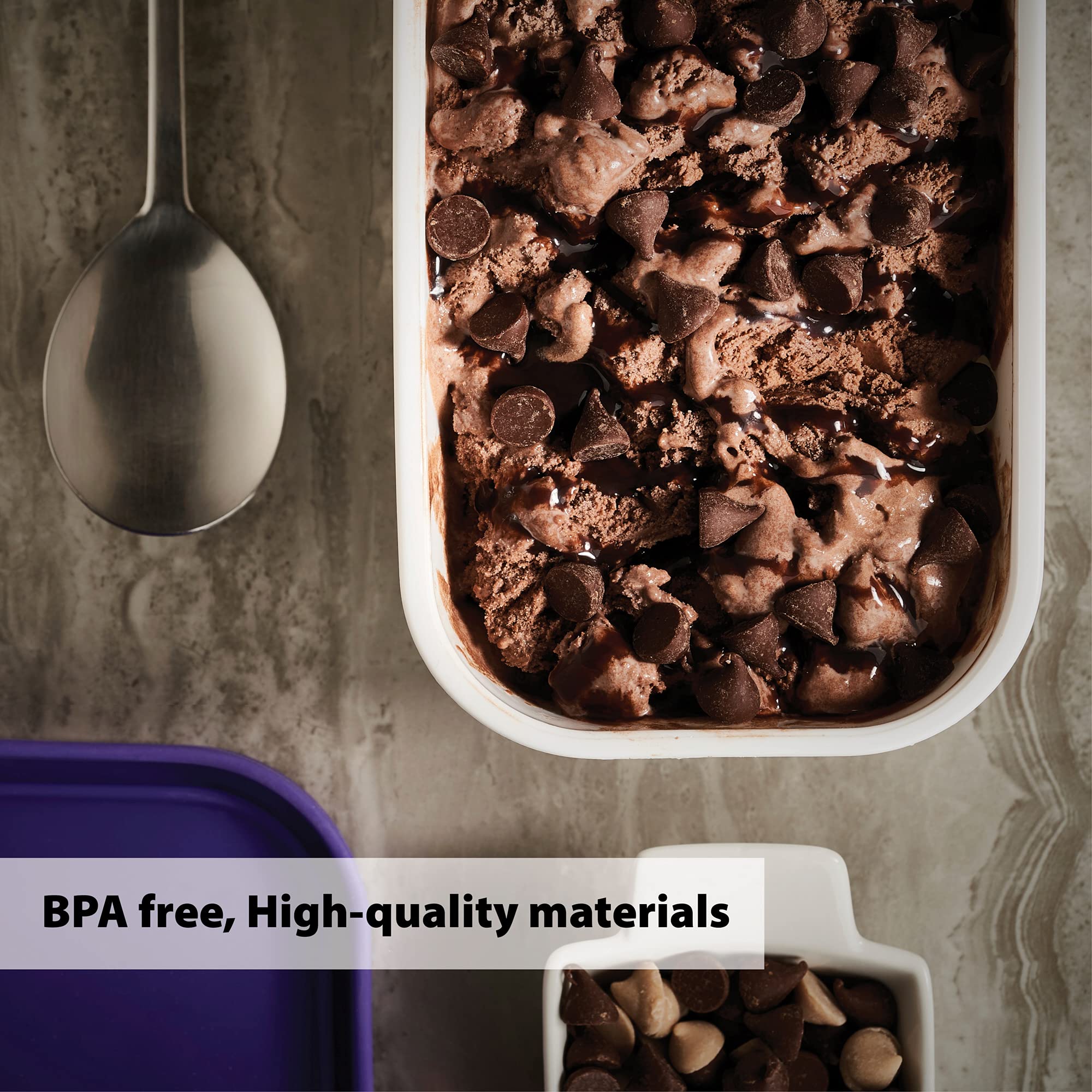 Set Of 2 Reusable Ice Cream Tub Containers 1.6 Quart Ea. - Perfect For Homemade Sorbet, Frozen Yogurt Or Gelato - Stackable Stor