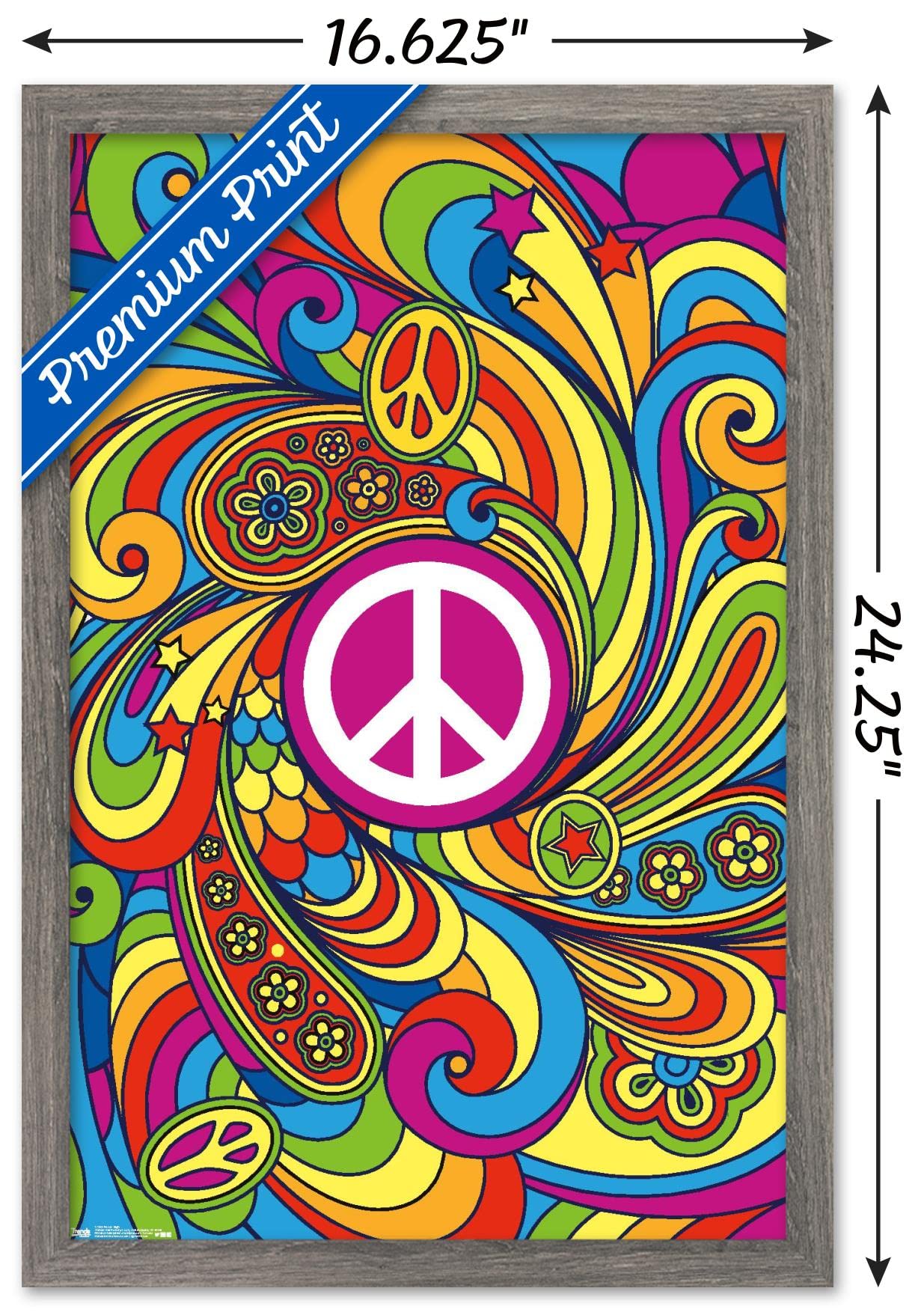 Trends International Peace Sign Wall Poster, 14.725'' X 22.375'', Barnwood Framed Version