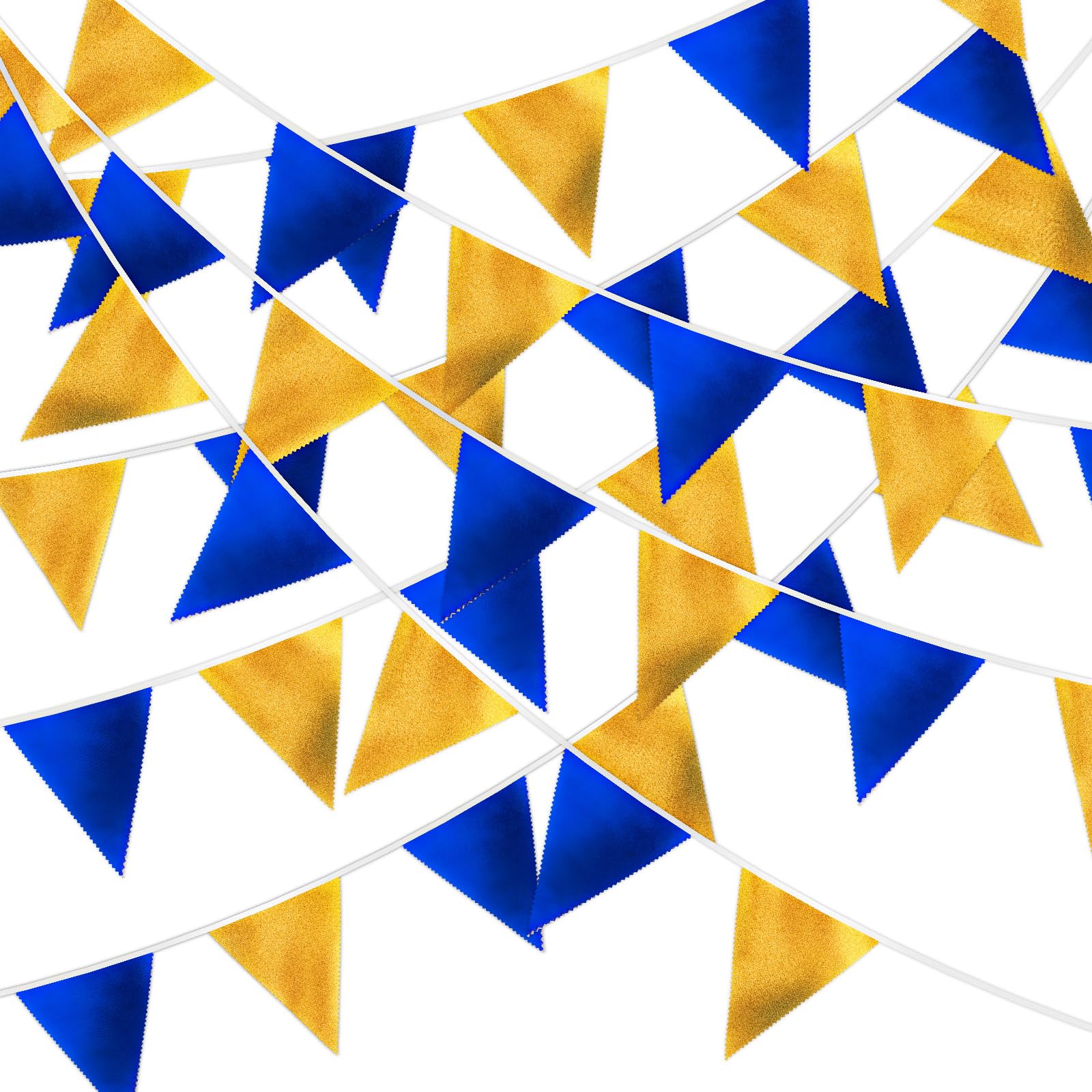 MARFOREVER Navy Blue Gold Pennant Banner, 30Pcs Metallic Fabric Triangle Flag Bunting Royal Blue Gold Party Hanging Decorations 