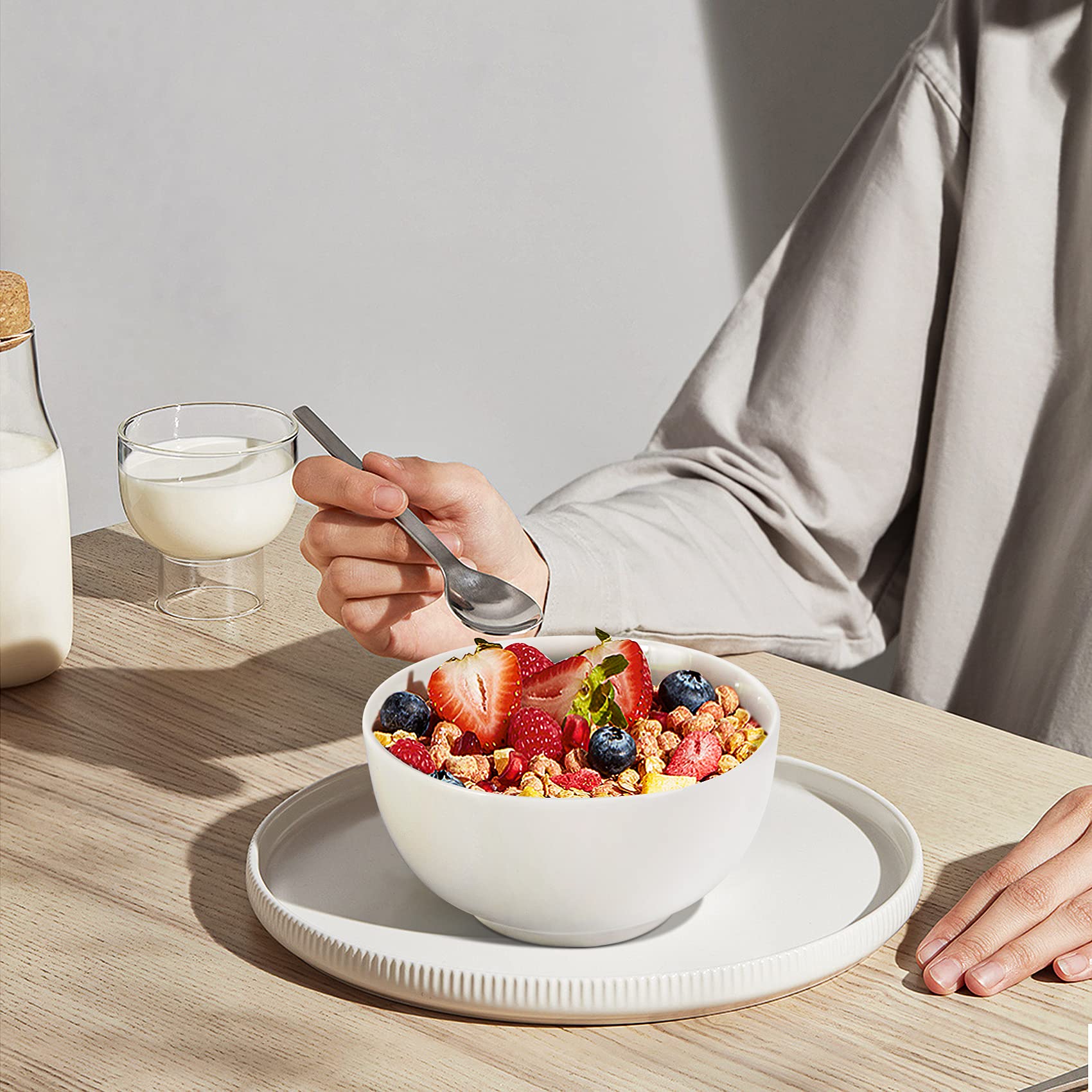 Cibeat 10 Ounce Porcelain Bowls Set 8 Pack Premium White Ceramic Bowls For Cereal, Soup, Salad, Pasta, Prep, Rice, Ice Cream, Mi