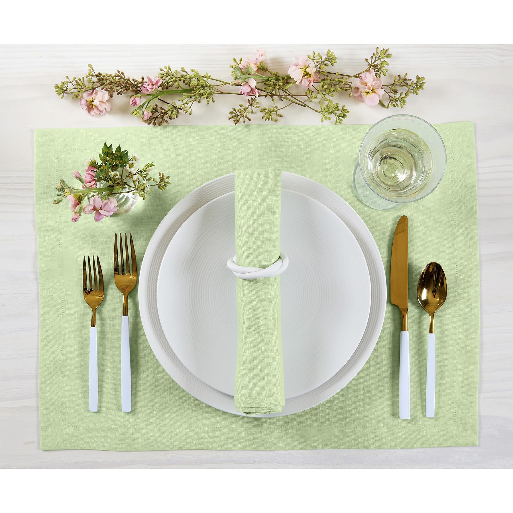 Solino Home Linen Dinner Napkins 20 X 20 Inch - 100% Pure Linen Pastel Green Cloth Napkins Set Of 4 For Spring, Easter - Fete, H