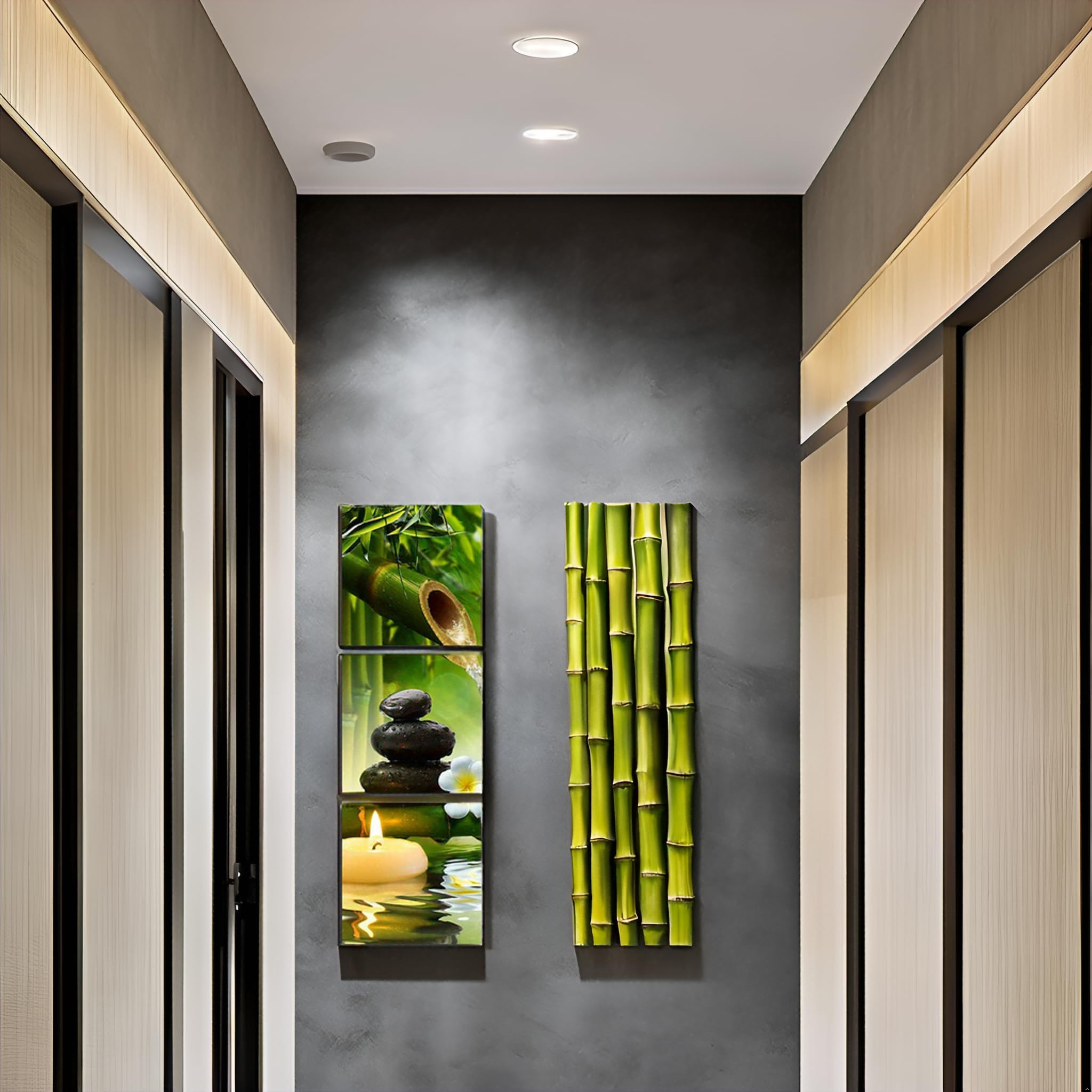 Taomi Bamboo Wall Art For Bathroom Zen Stone Canvas Painting Contemporary Bamb   Meditation Yoga Wall Decor Spa Natural Green Pl