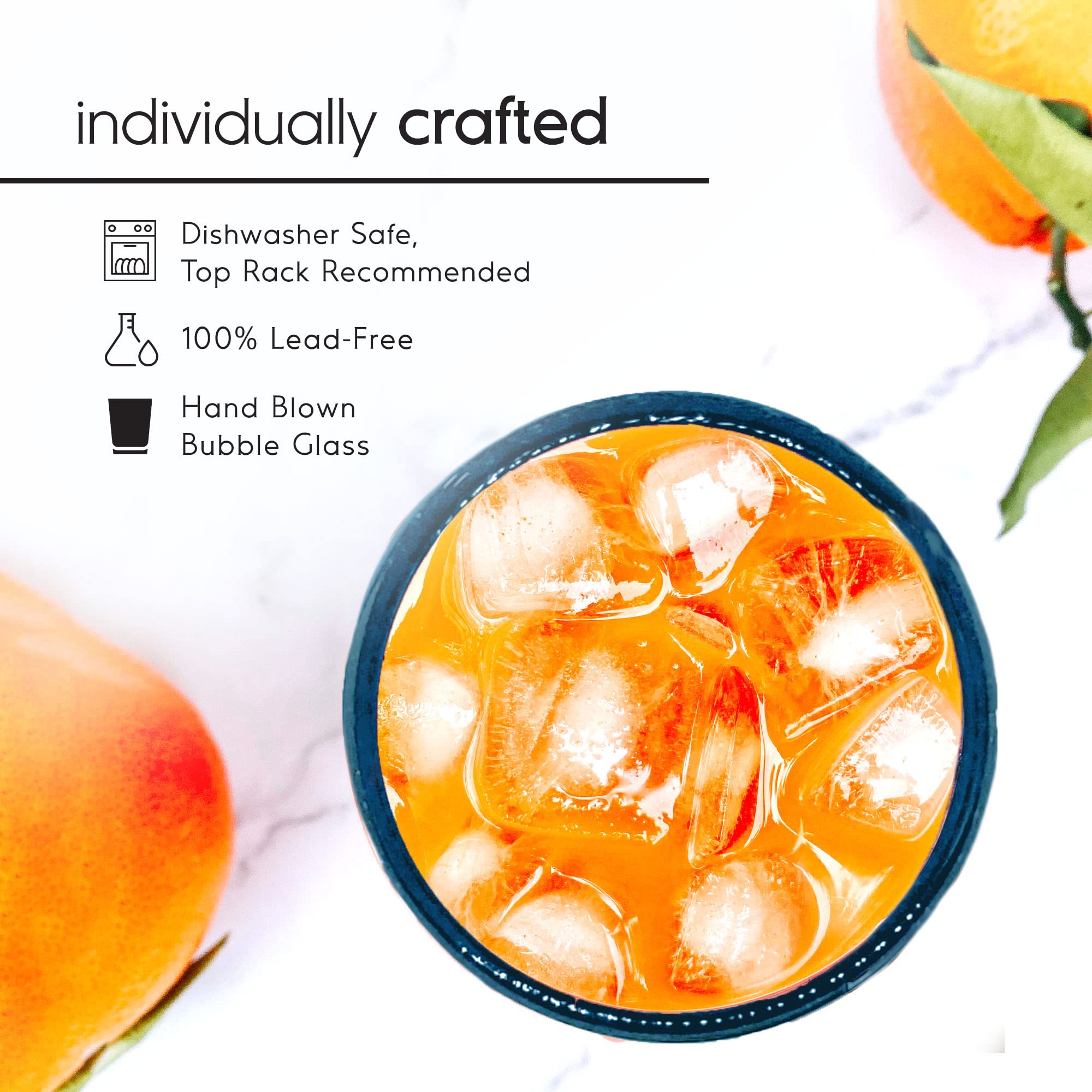 Mexhandcraft Aqua Blue Rim 14 Oz Drinking Glasses, Set Of 6, Mexican Handmade Glassware, Recycled Glass, Lead & Toxin Free (Drin