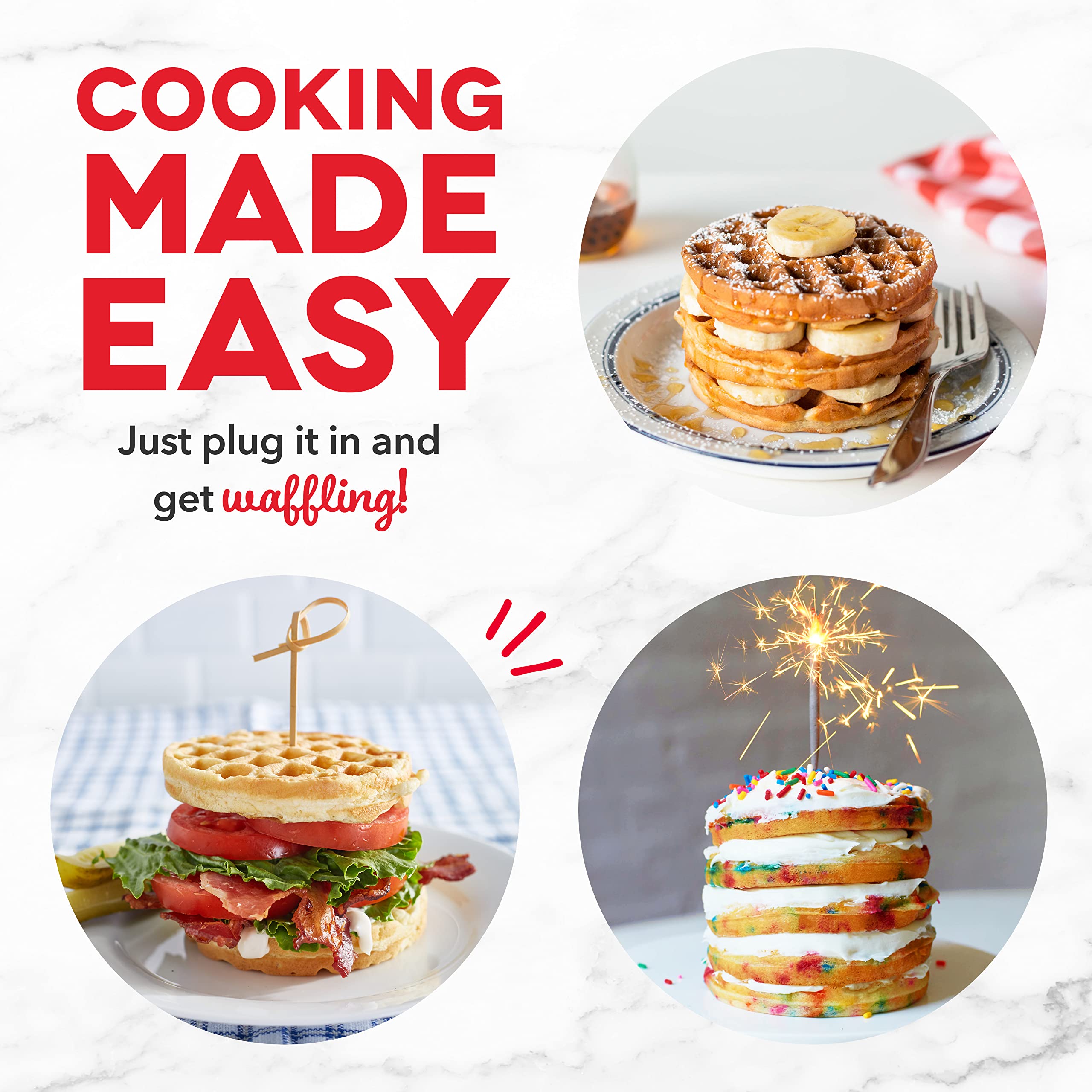 DASH Deluxe Mini Maker for Individual Waffles  Hash Browns  Keto Chaffles with Included Brush and Cord Wrap  and Easy to Clean Non-Stick Surfaces  4 Inch  Dream Blue