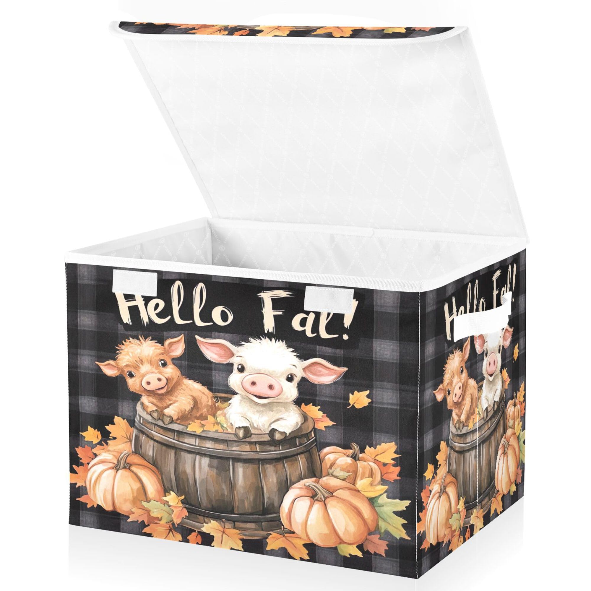 Xigua Cute Highland Cow Storage Bins With Lids And Carrying Handle,Foldable Storage Boxes Organizer Containers Baskets Cube With