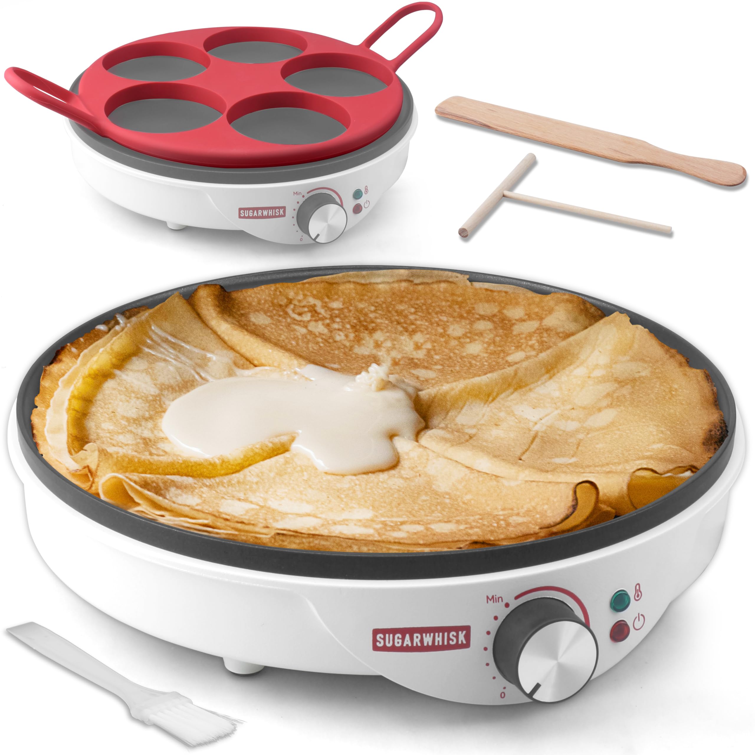 SugarWhisk Crepe Maker Electric, Crepe Pan 12 Inch with 5 X 4    Silicone Molds, Pancake Maker Machine for Pancakes & Tortilla &