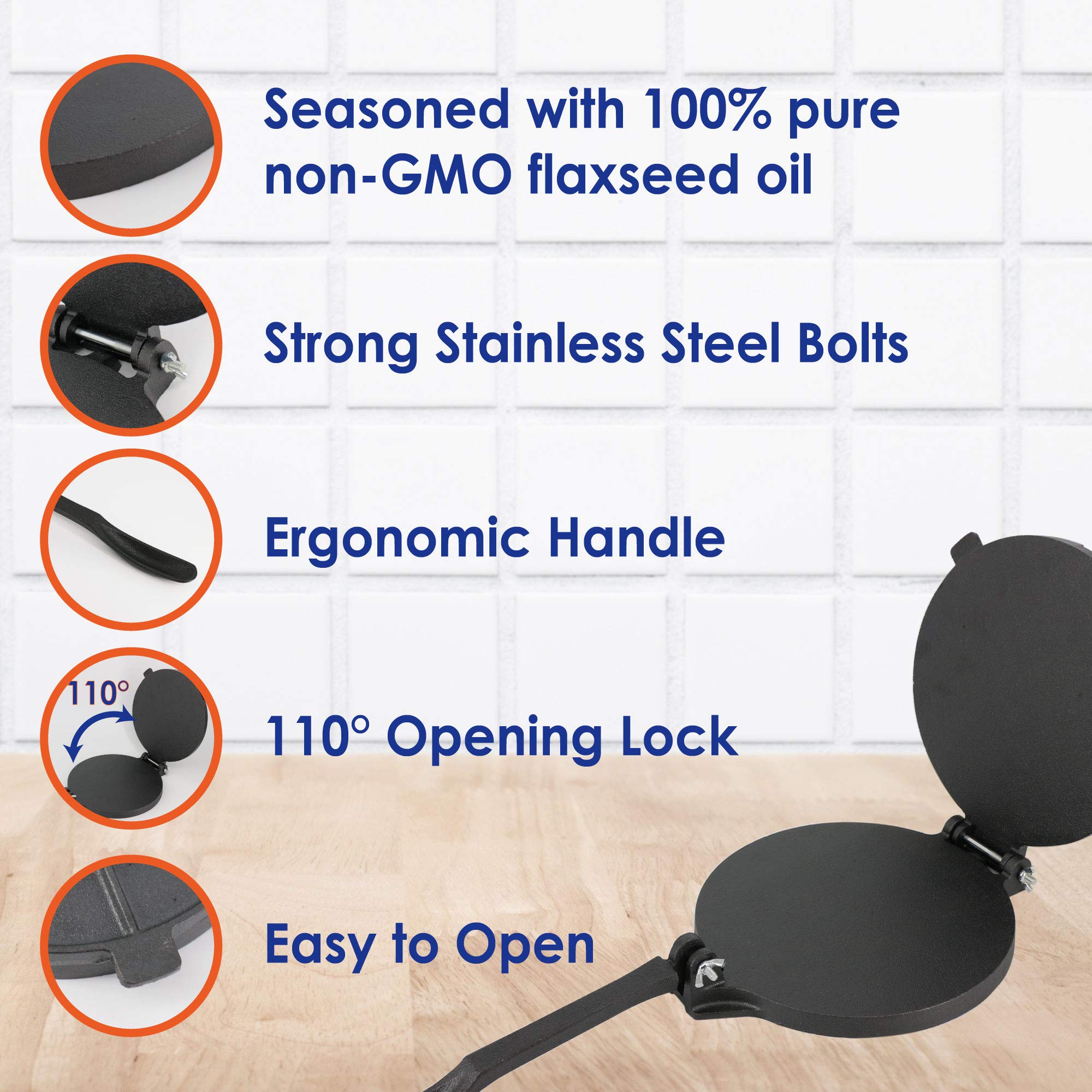 8 Inch Cast Iron Tortilla Press By Starblue With Free 100 Pieces Oil Paper And Recipes E-Book - Tool To Make Indian Style Chapat