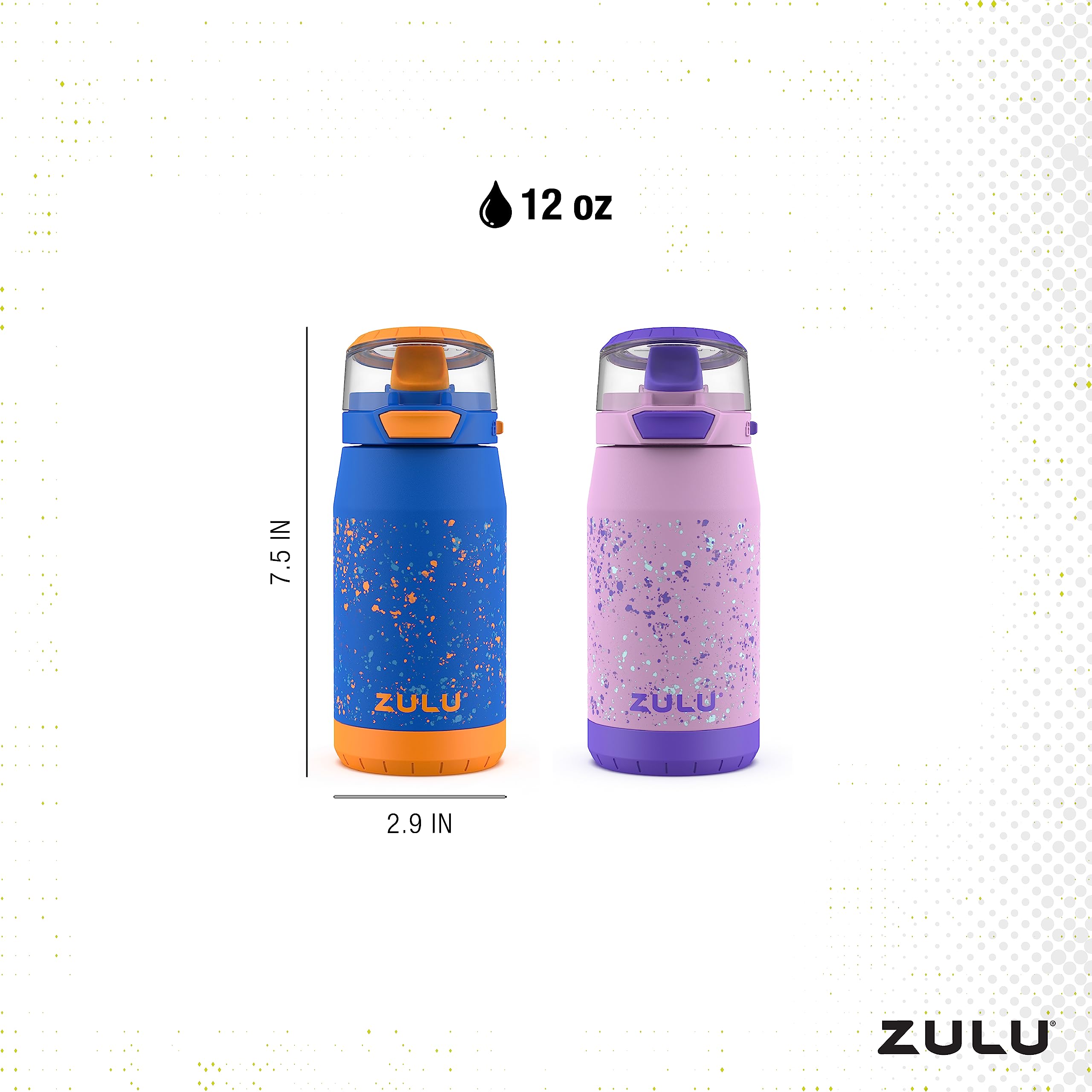 Zulu Kids Flex 12Oz Tritan Stainless Steel Insulated Water Bottle With Silicone Spout, Leak-Proof Locking Flip Lid And Soft Touc