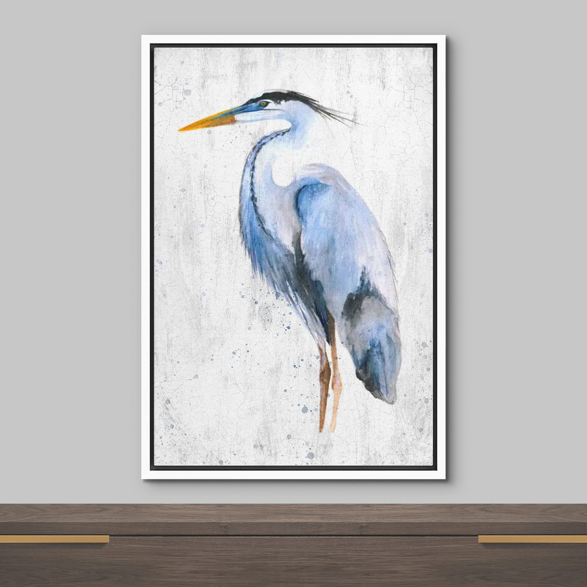Wall26 Framed Canvas Print Wall Art Pastel Blue Watercolor Crane Bird Nature Wilderness Illustrations Modern Art Decorative Rust