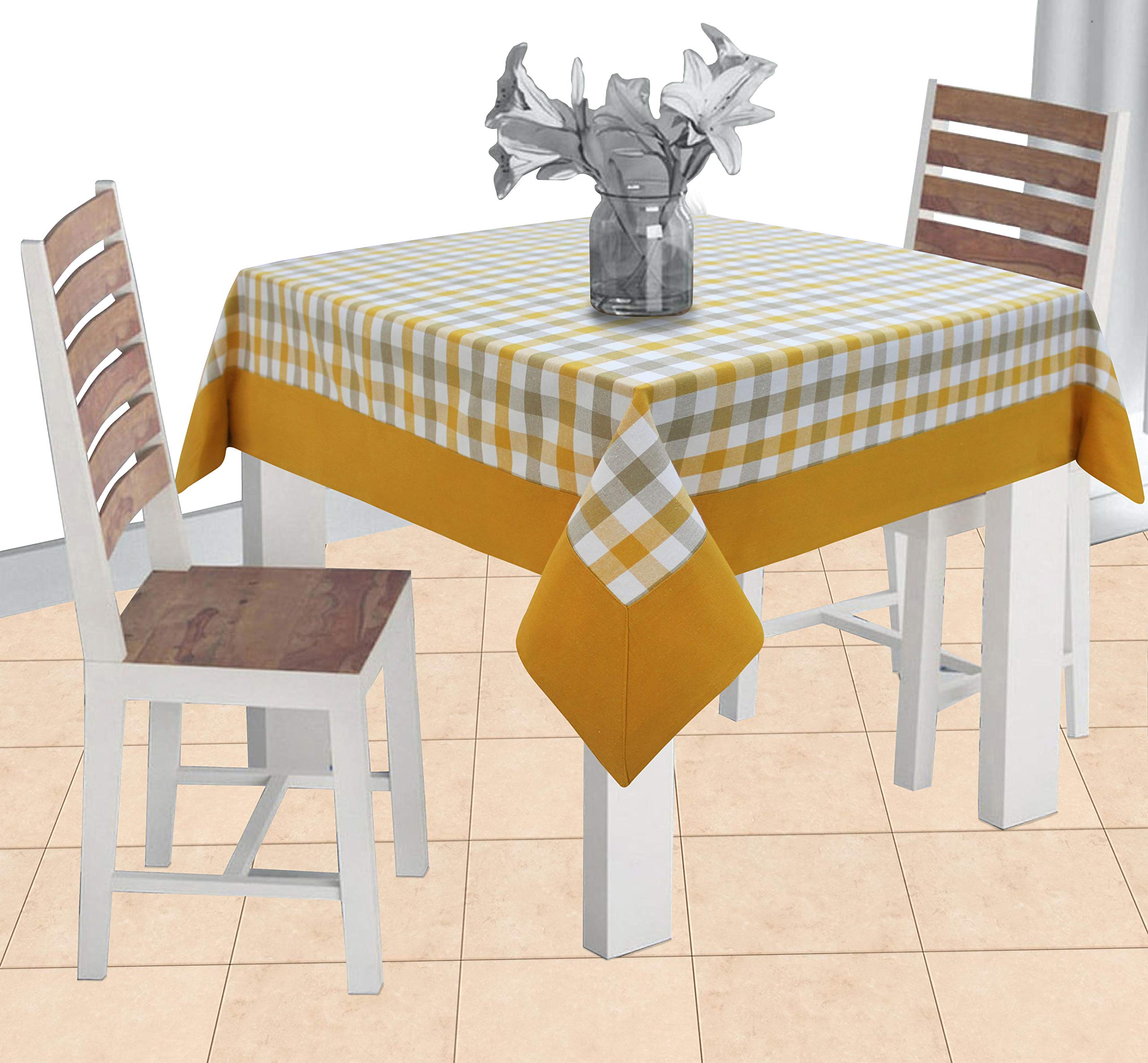 AIRWILL Cotton Checkered Pattern 2 Seater Table Cloth Pack of 1 pc (Yellow)