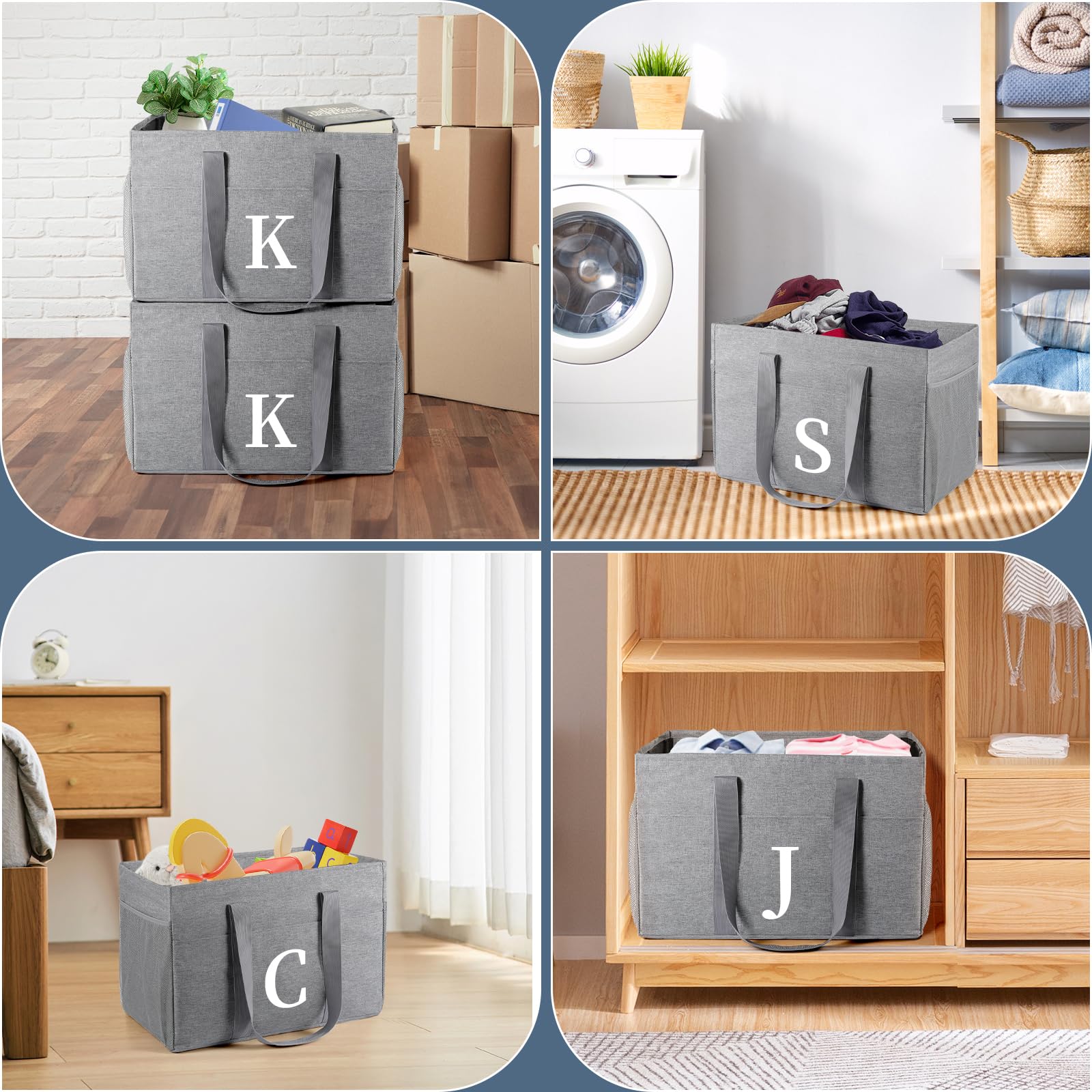 Utility Large Can-Vas Tote Bag, Ini-Tial Reusable Grocery Bags Foldable, Reusable Shopping Bags, Travel Bags For Groceries, Stor