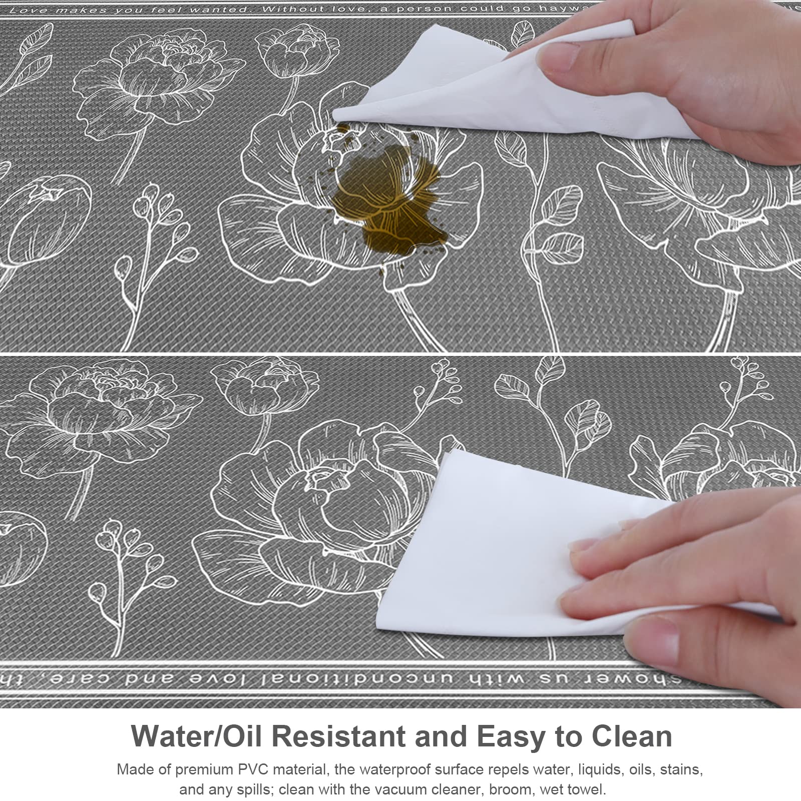 Rottogoon Kitchen Floor Mat Set Of 2, Cushioned Anti Fatigue Mat 17''X47''+17''X29'', Non-Slip Waterproof Rug, Premium Pvc Comfo