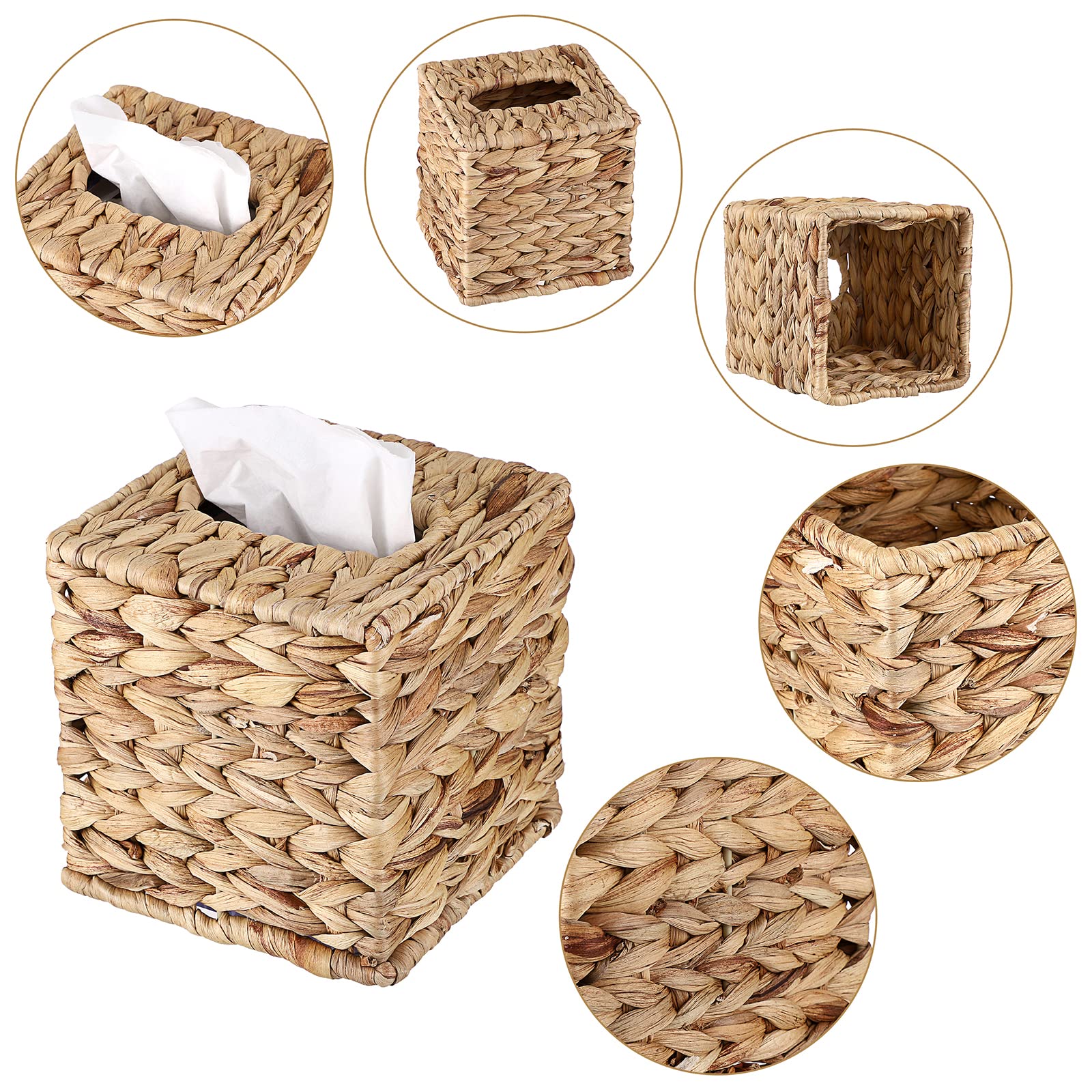 Sumnacon Tissue Box Cover Water Hyacinth Tissue Box Sqaure Tissue Holder Woven Tissue Cover Wicker Cube Tissue Box Holder For Ba