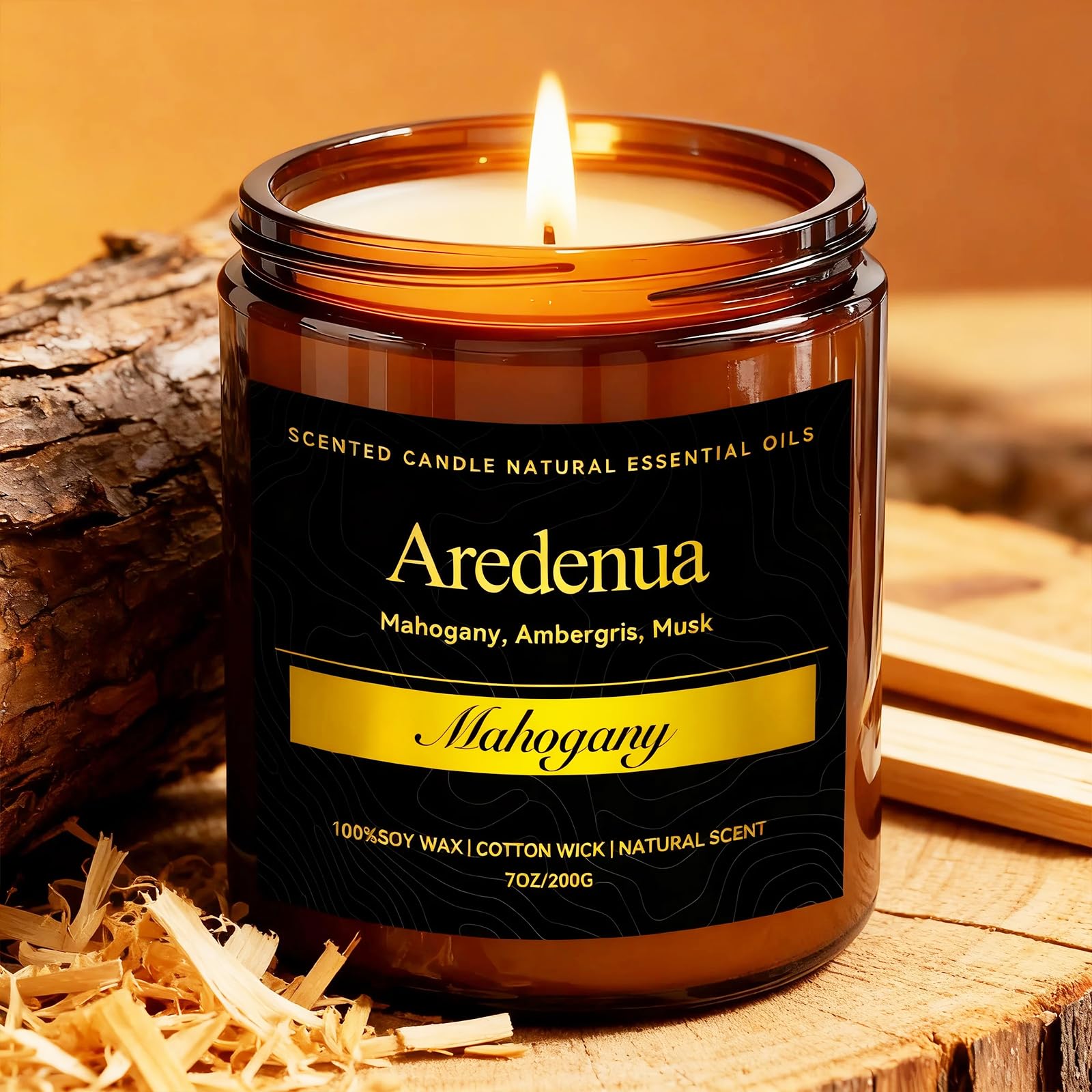 Mahogany Candle - Soy Candle with Rich Wood & Warm Aroma, Long Lasting Scented Candle for Home, Office, Lounge, Cozy Relaxation,