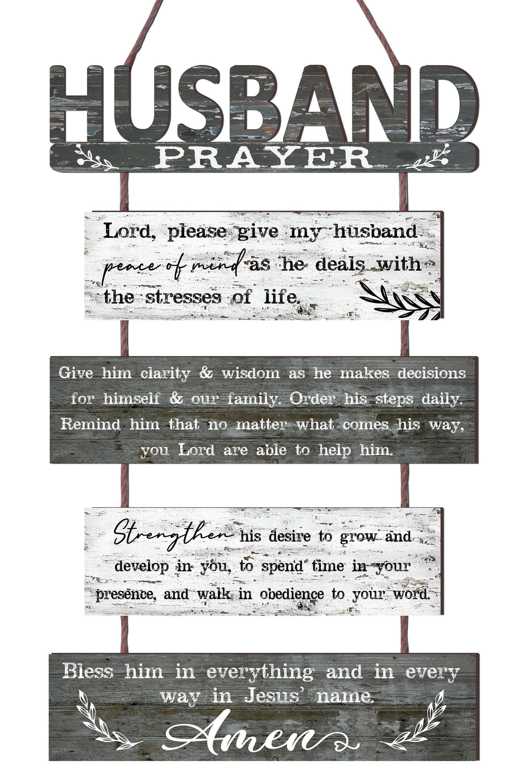 Yudarte Prayer for Husband Rustic Wall Sign with 5pcs Panels Strung Together - Christian Religious Inspiring Farmhouse Home Deco