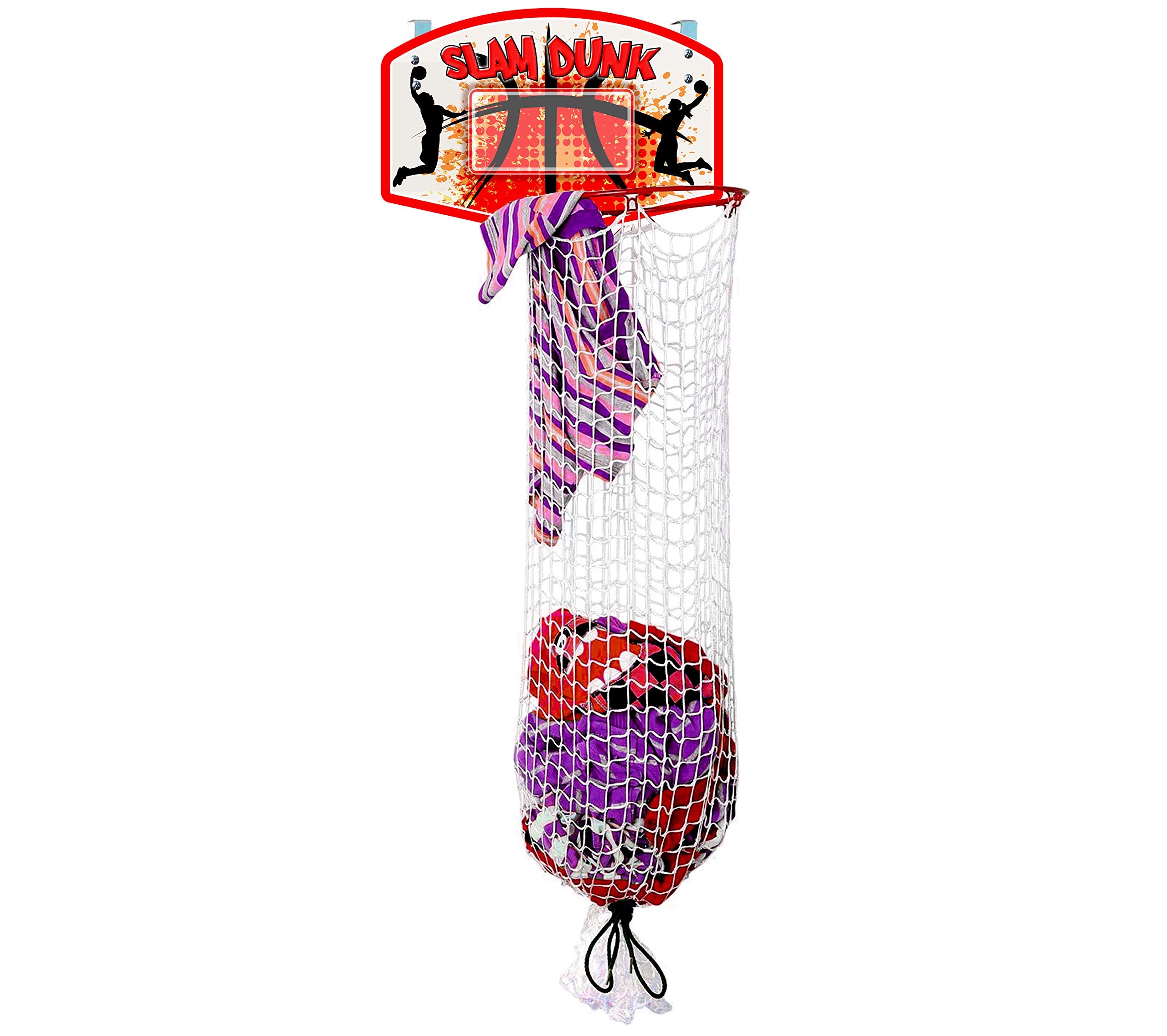 Bundaloo Slam Dunk Basketball Hamper - Over The Door 2 In 1 Hanging Basketball Hoop Or Laundry Hamper Boys & Girls Room Decor - 