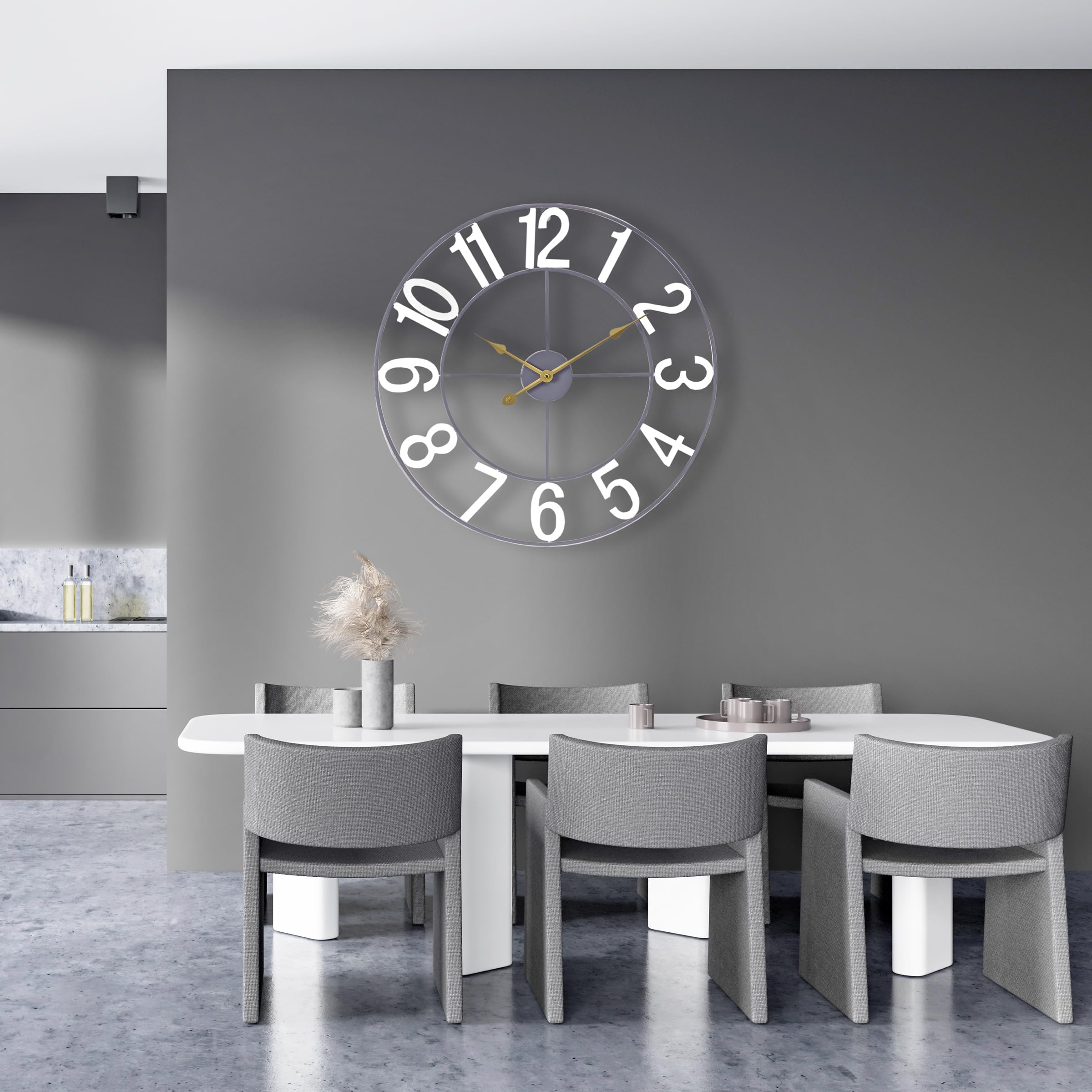 Sorbus 24-Inch Large Wall Clock - Decorative White Metal Clock with Gold Hands - Silent, Battery Operated, Modern Wall Decor for