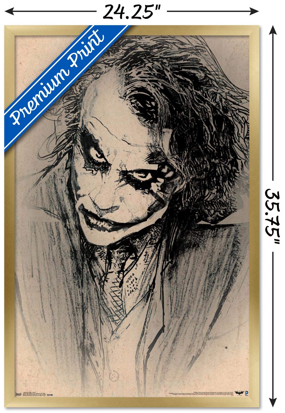 Trends International Dc Comics Movie-The Dark Knight-The Joker-Sketch Wall Poster, 22.375'' X 34'', Gold Framed Version