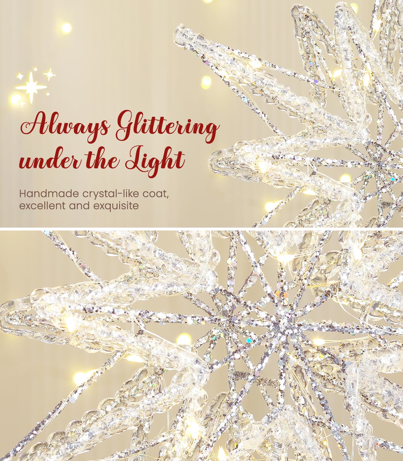 Luxspire Christmas Tree Topper, Lighted Star Tree Topper with USB Plug-in & Remote Control, 9.8 LED Metal Christmas Decorations