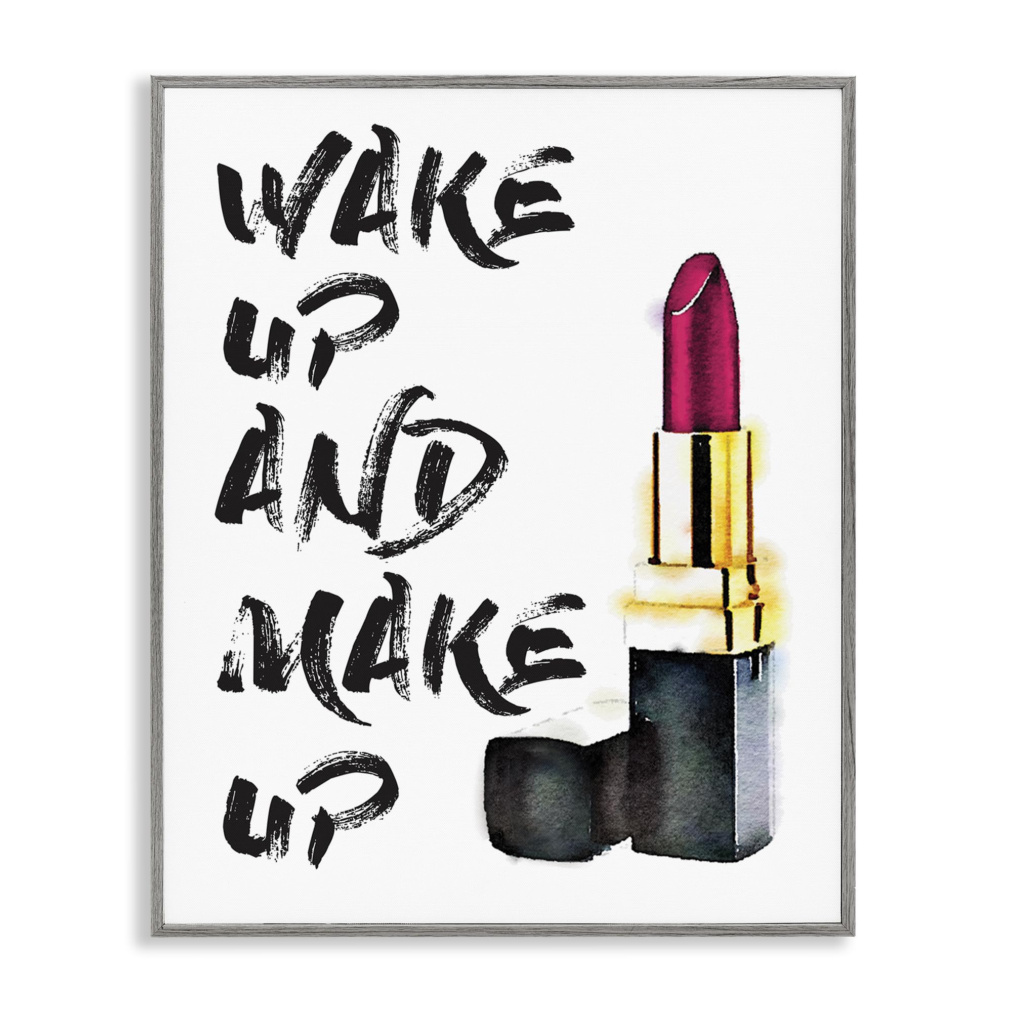 Stupell Industries Wake Up And Make Up, Framed Giclee Art, Gray, 11 x 14 Inches, Easy to Hang and Sturdy, Made in USA, by Aman