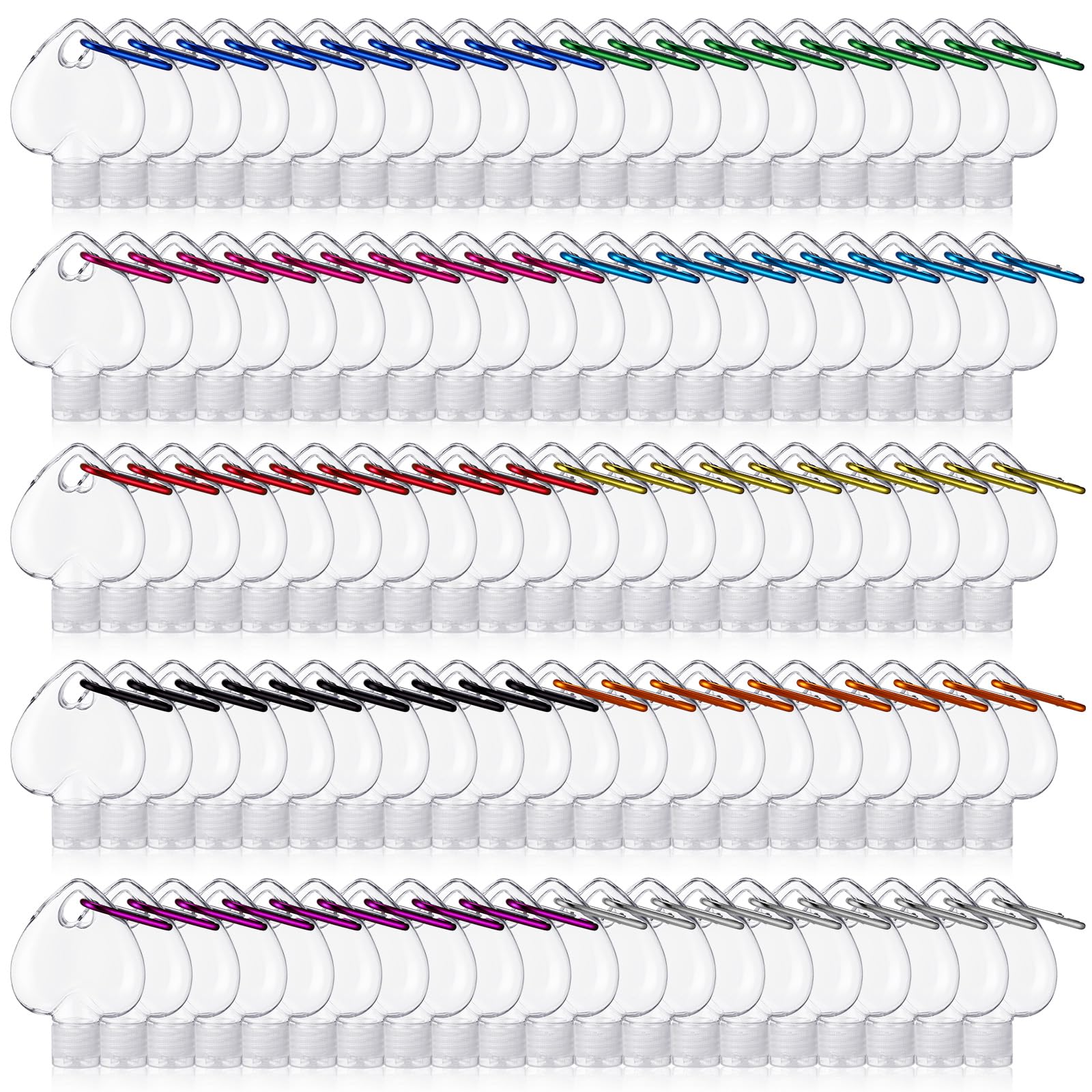 FairySandy 100 Pcs Traveling Bottles with Keychain 2oz Clear Keychain Bottle Plastic Empty Refillable Liquid Packing Container S