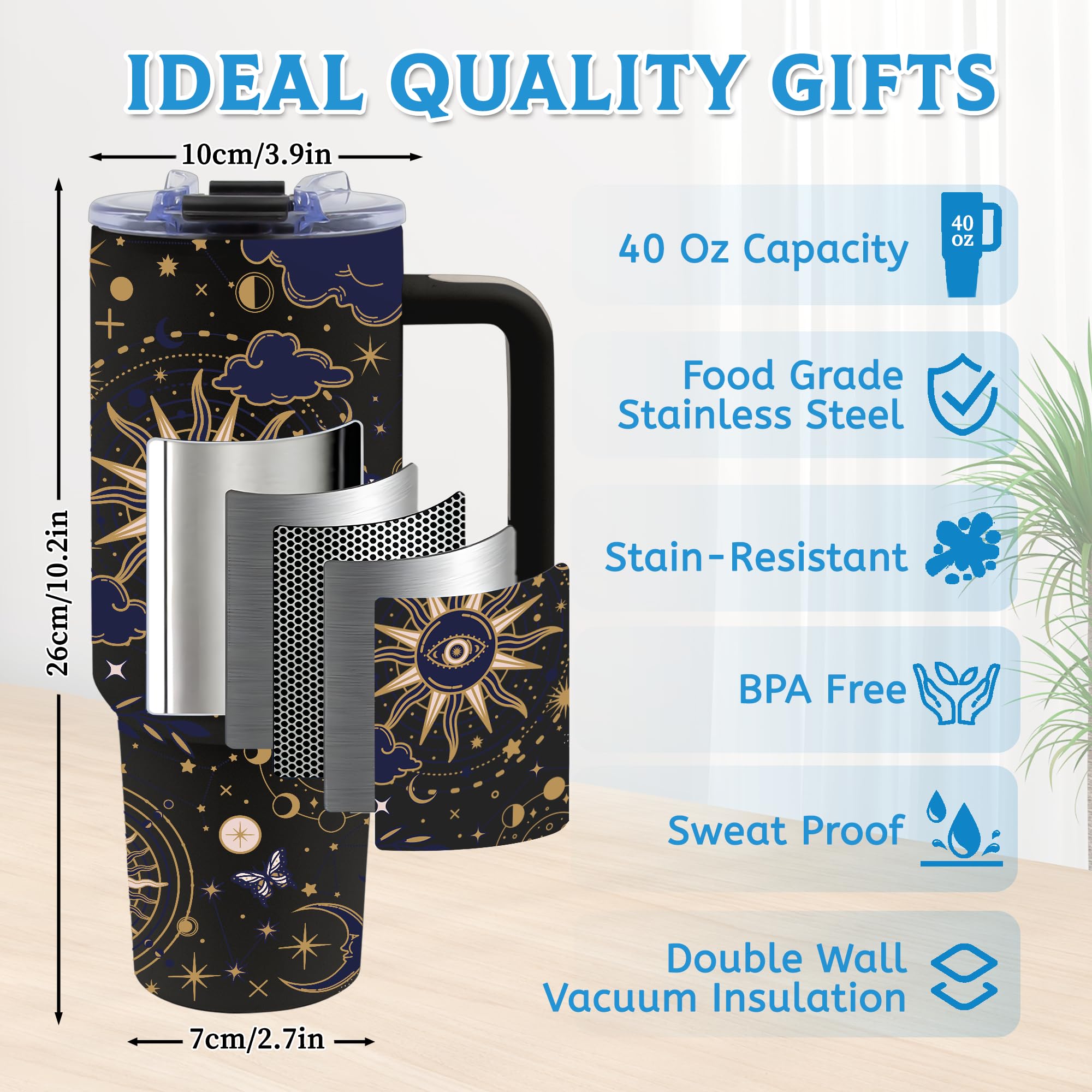 TNASURHUS Tarot 40 oz Tumbler with Handle and Straw, Insulated Stainless Steel Witch Tumbler, Goth Style Gothic Cup, Witchy Gift