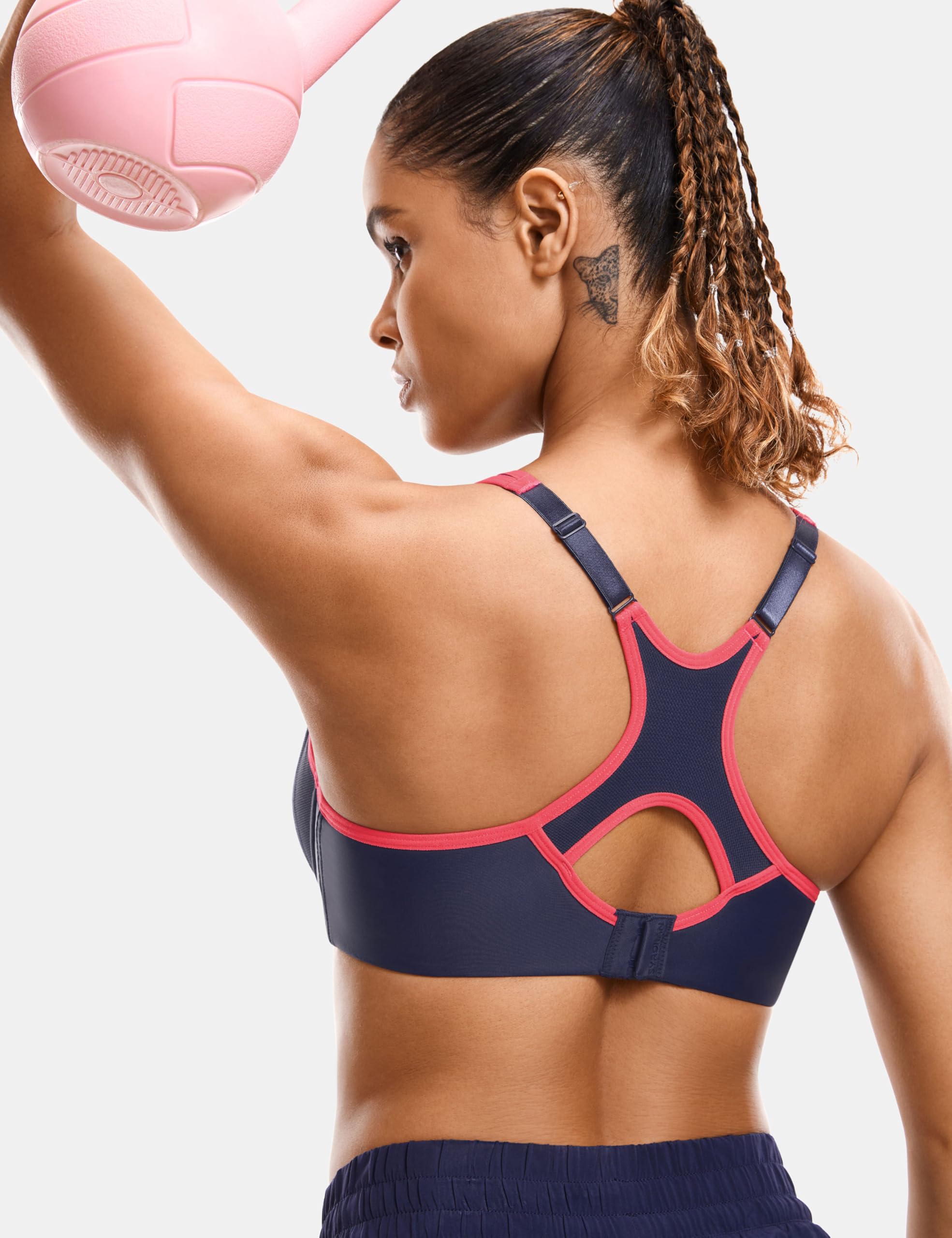 Syrokan Womens Full Support High Impact Racerback Lightly Lined Underwire Sports Bra True Navy 36E