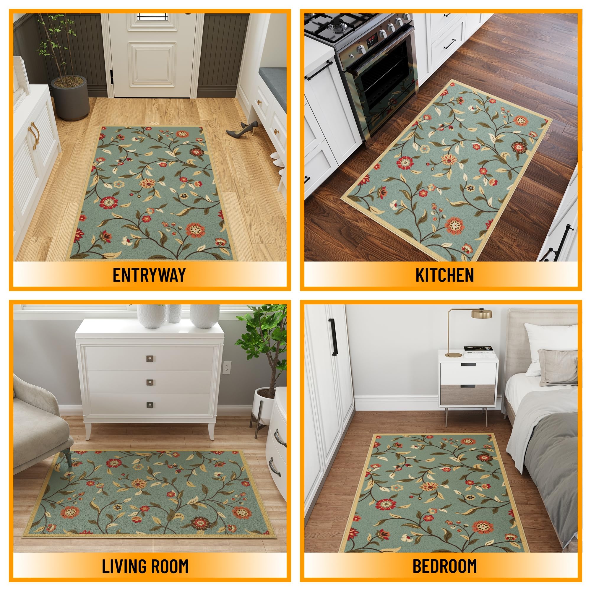 Ottomanson 33 x 5 Rugs for Living Room Floral Area Rug for Bedroom - Non Slip Durable Large Floor Carpet for High Traffic Area