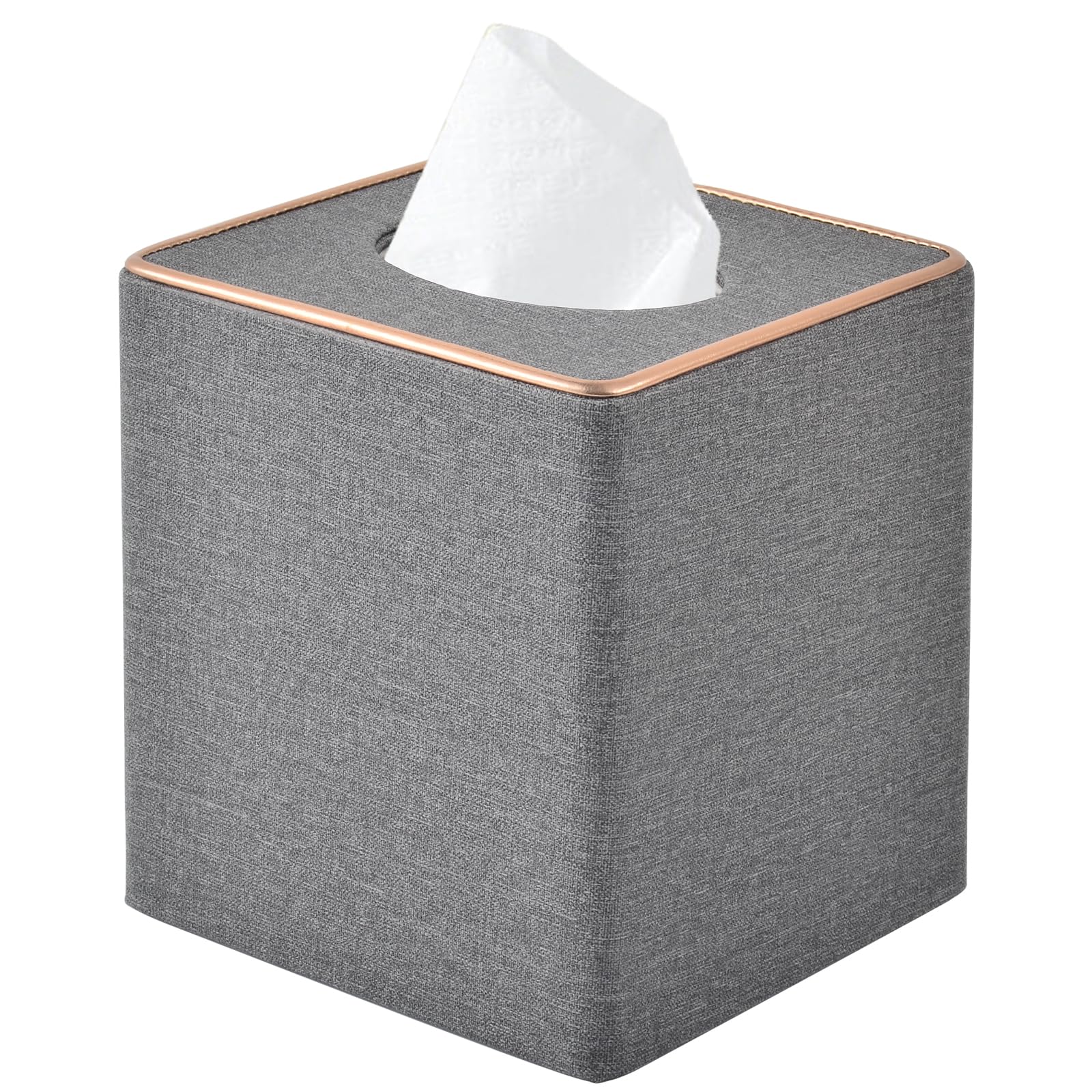 Rhcsz Linen Square Tissue Box Holder Cube Tissue Box Cover-Rosegold Leather Recorate,Napkin Holder Case Dispenser, Tissue Holder