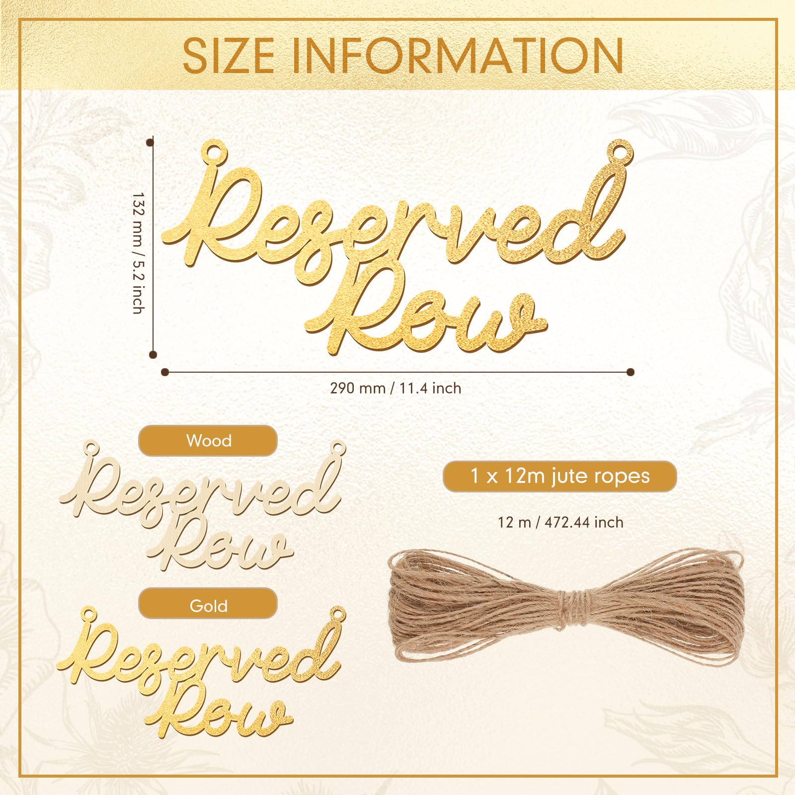 Yulejo 6 Pieces Wooden Reserved Row Signs for Wedding Chairs Wood Hanging Reserved Seating Sign with Rope Plaques Decorative for