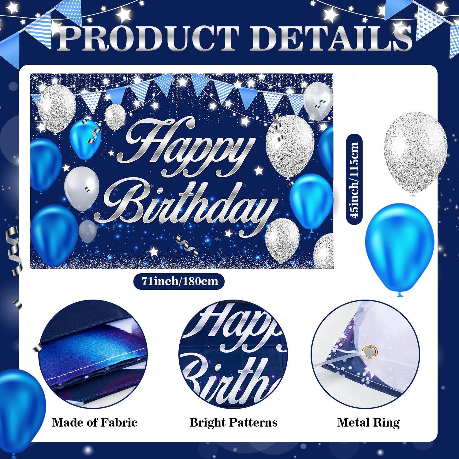 Mdcgfod Happy Birthday Banner - Birthday Decorations For Men Women Boys Girls Blue Sliver Birthday Party Banners Welcome Happy B